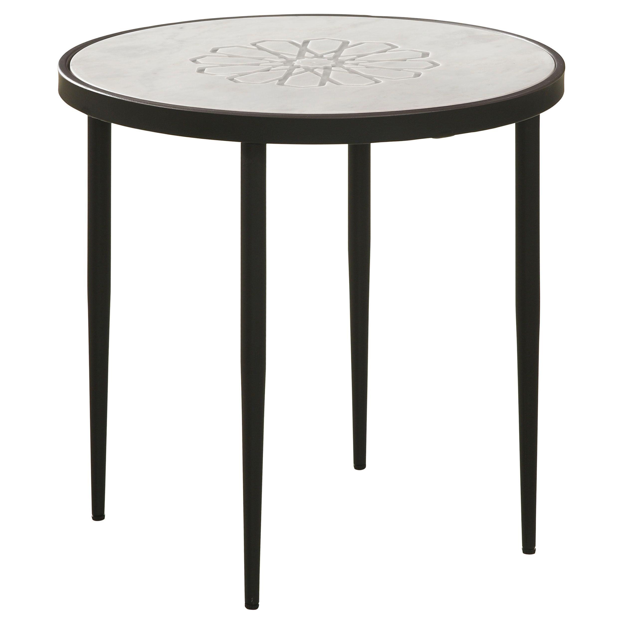 Round White Marble and Black Iron Side Table