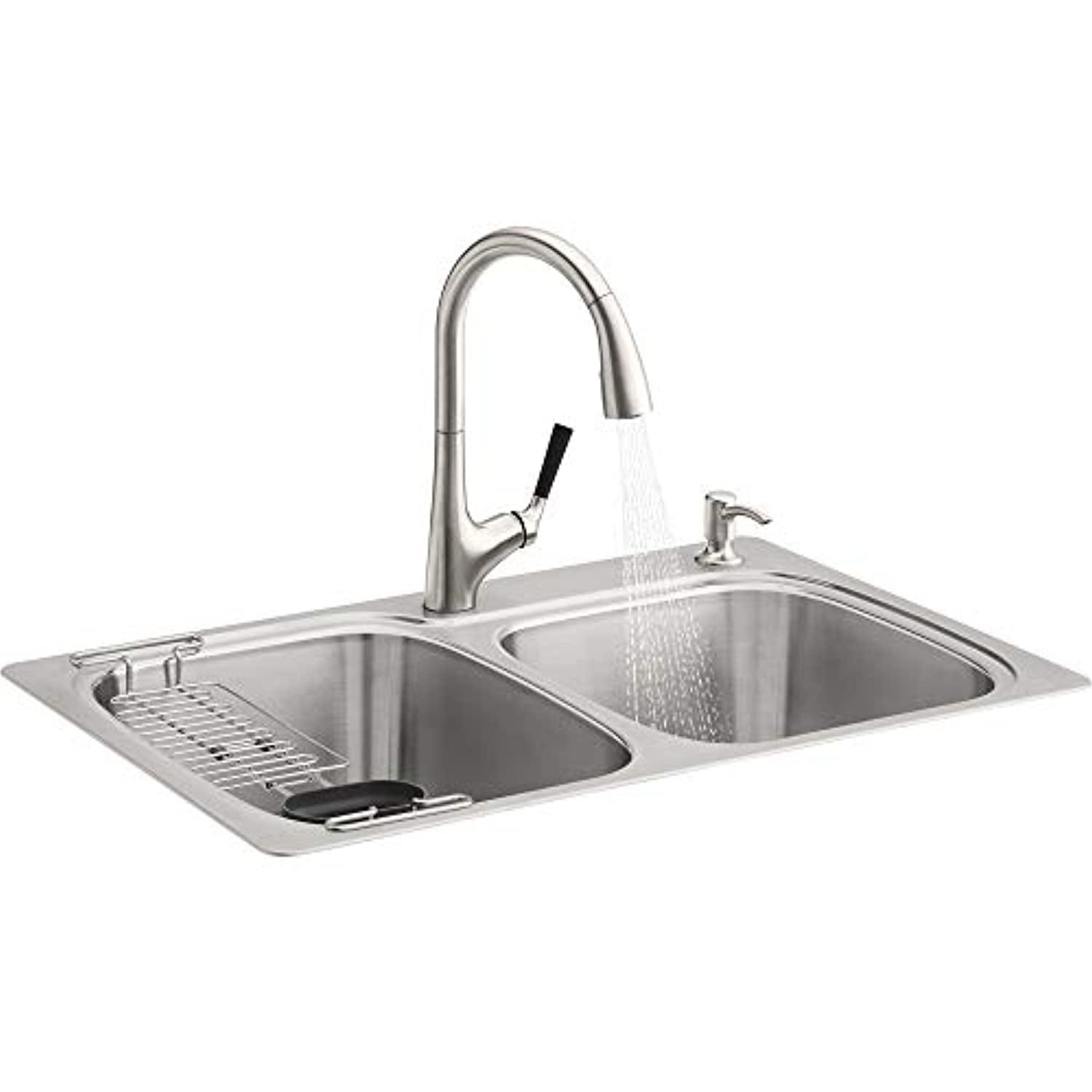 Kohler 33" Brushed Stainless Steel Double Bowl Drop-In Kitchen Sink