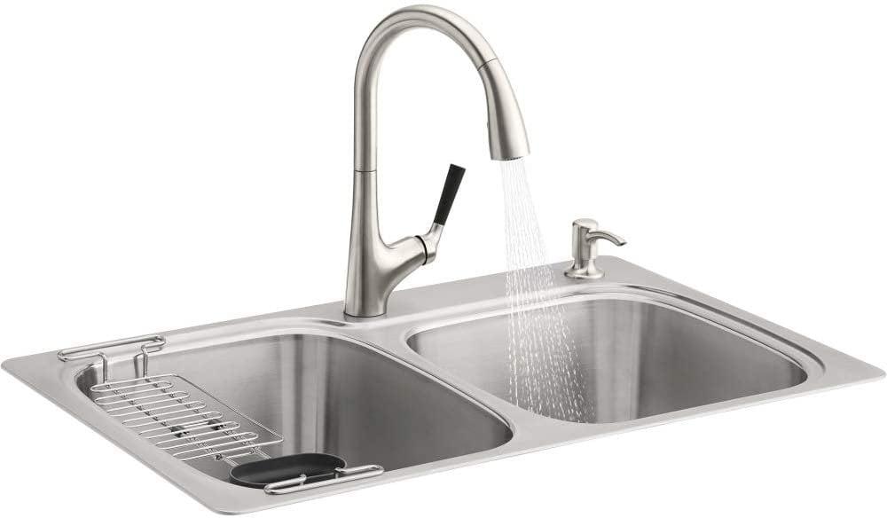 Kohler 33" Brushed Stainless Steel Double Bowl Drop-In Kitchen Sink