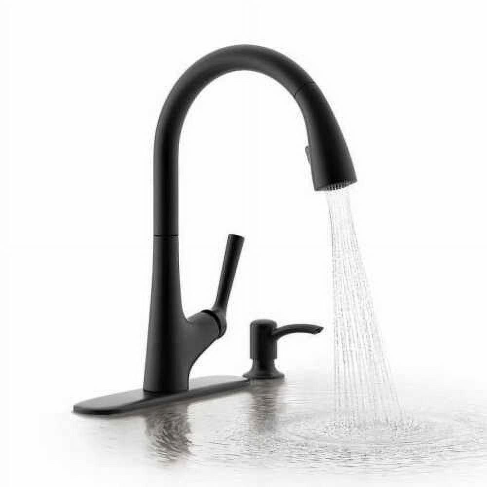 Matte Black Touchless Kitchen Faucet with Pull-out Spray and Soap Dispenser