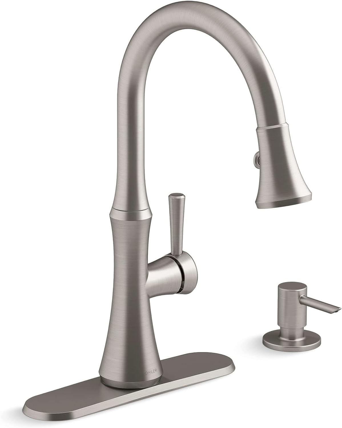 Vibrant Stainless Steel Pull-Down Kitchen Faucet with Soap Dispenser