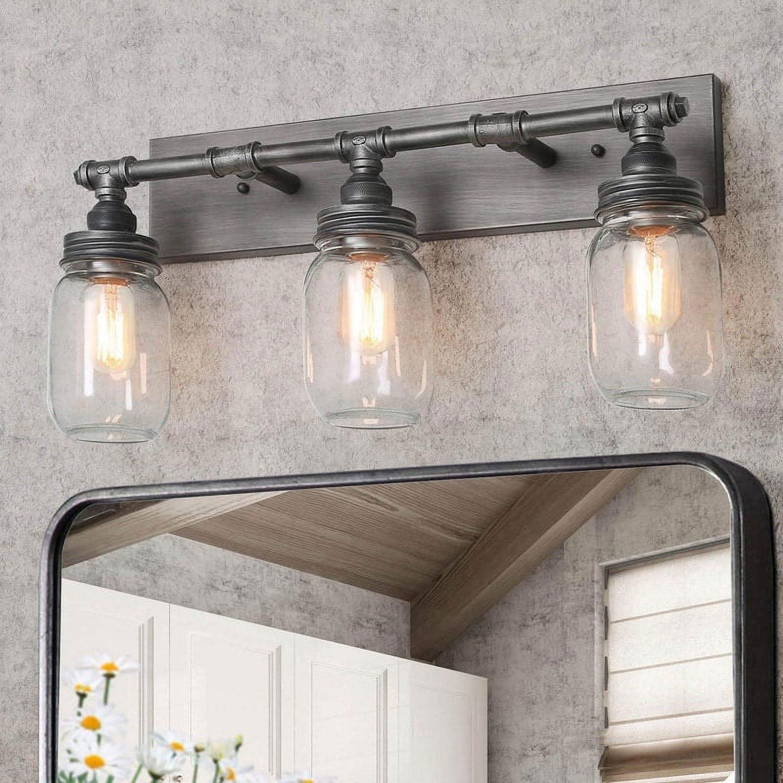 Pewter & Black 24'' Industrial Mason Jar Vanity Light