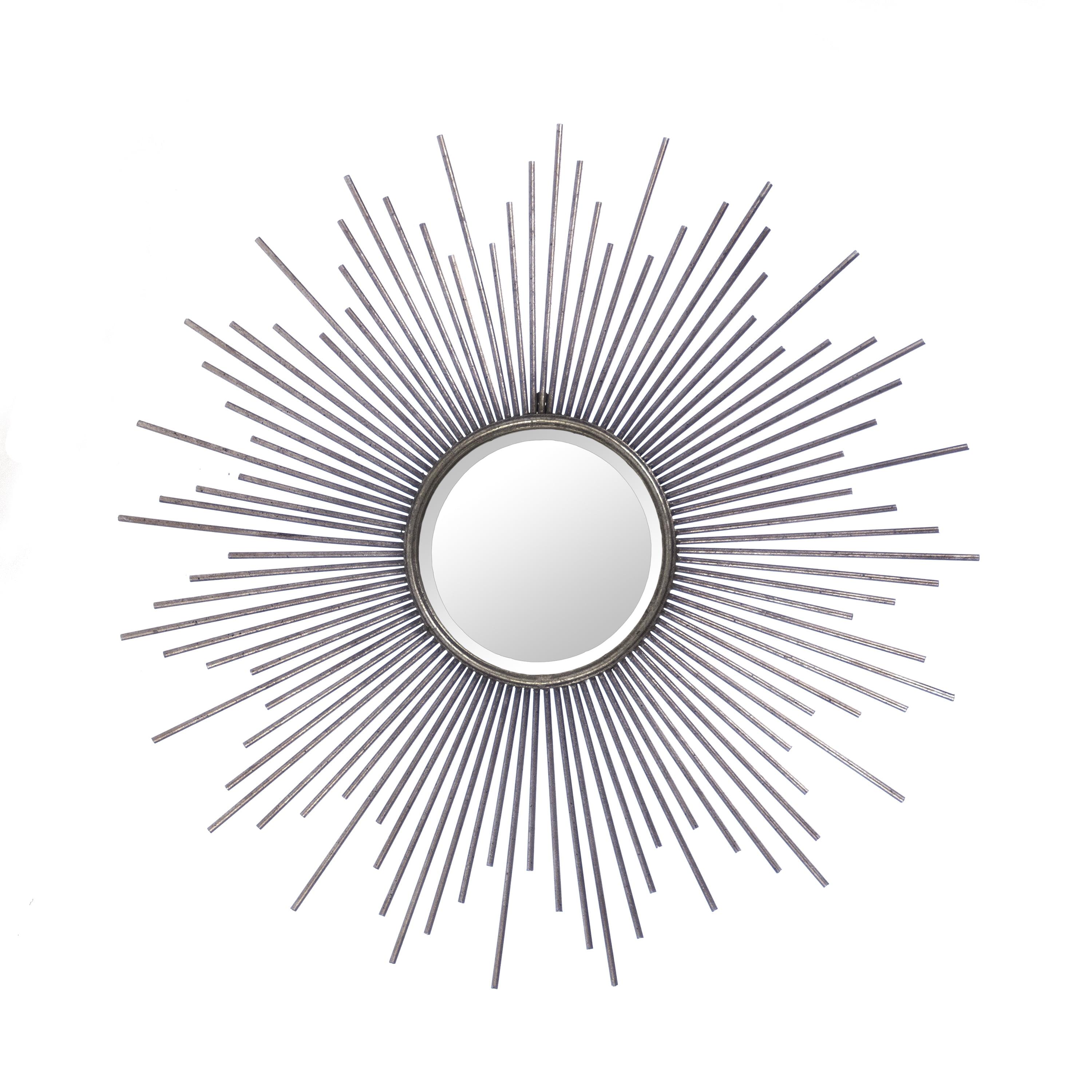 Distressed Silver Sunburst Round Wood Wall Mirror