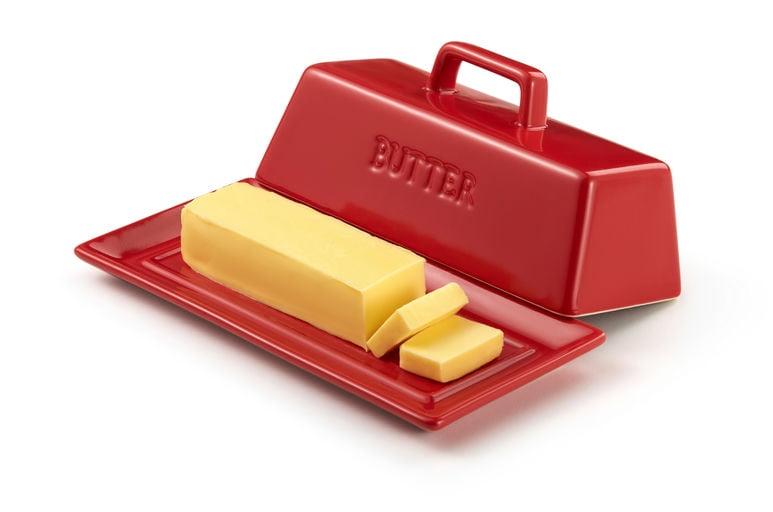 Red Ceramic Rectangular Butter Dish with Lid