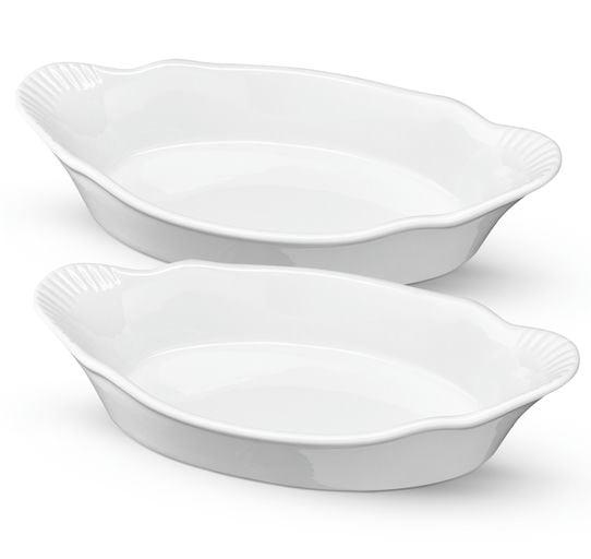 Kook Ceramic Au Gratin Baking Dishes, Set of 6, 18 oz, White 10 in