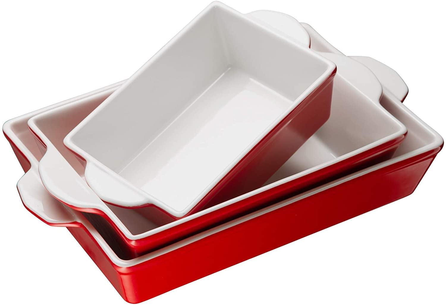 Cherry Red Ceramic Rectangular Baking Dishes Set of 3