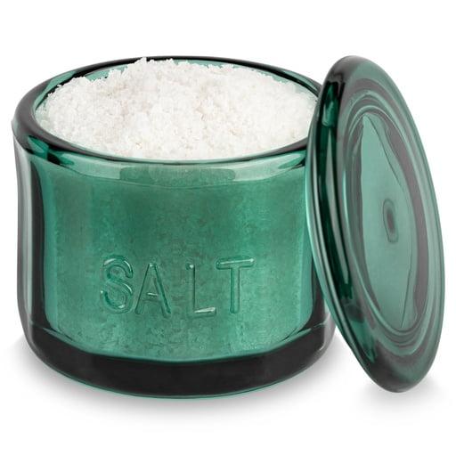 Kook Glass Salt Cellar, with Airtight Lid, 10 Oz, Emerald