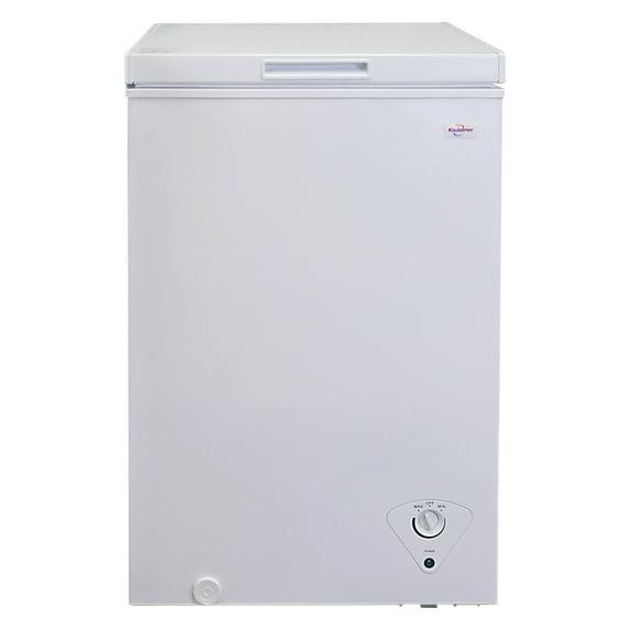 Koolatron 3.5 cu ft Compact Chest Freezer 99L White Manual Defrost Deep Freeze Storage Basket Space-Saving Flat Back