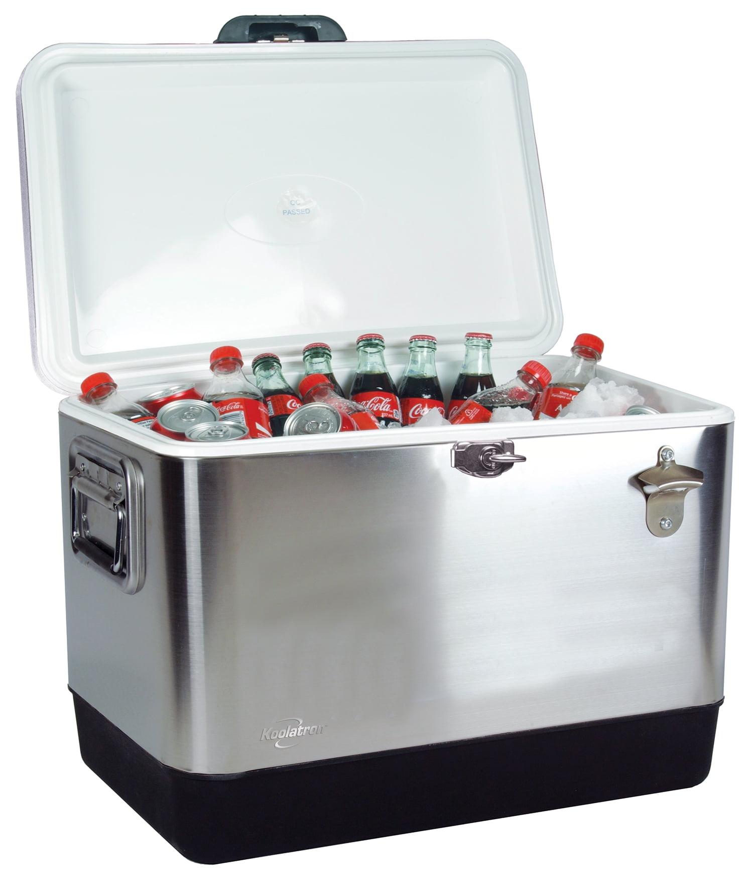 Koolatron Stainless Steel Ice Chest Beverage Cooler with Bottle Opener 51 L / 54 Quart 85 Can Capacity for Camping, Beach, RV, BBQs, Tailgating, Fishing