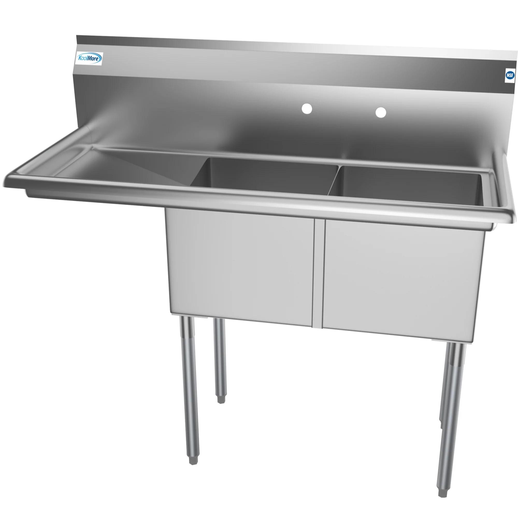 Heavy-Duty Stainless Steel 2-Compartment Utility Sink with Left Drainboard