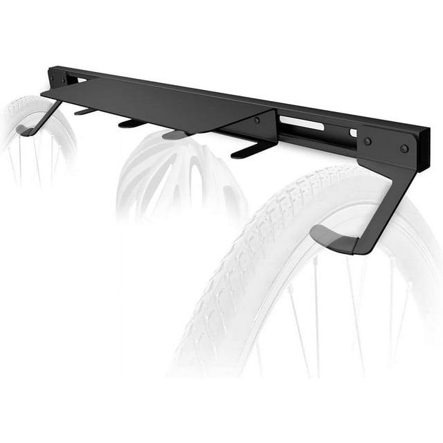 Koova Wall Mount Bike Storage Rack Garage Hanger for 2 Bicycles + Helmets | Fits All Bikes Even Large Cruisers / Big Tire Mountain Bikes | Heavy Duty Powder Coated Steel | Made In USA (2 Bik