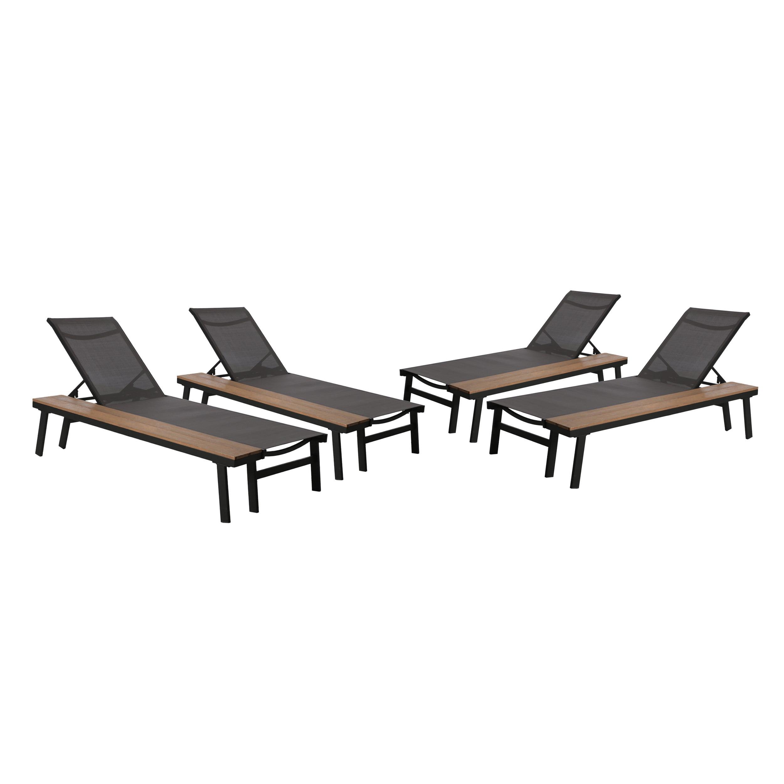 Union Rustic Absinthe Outdoor Metal Chaise Lounge Set with Table (Set of 4)