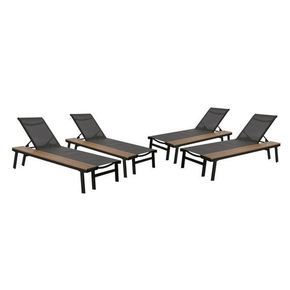 Union Rustic Absinthe Outdoor Metal Chaise Lounge Set with Table (Set of 4)