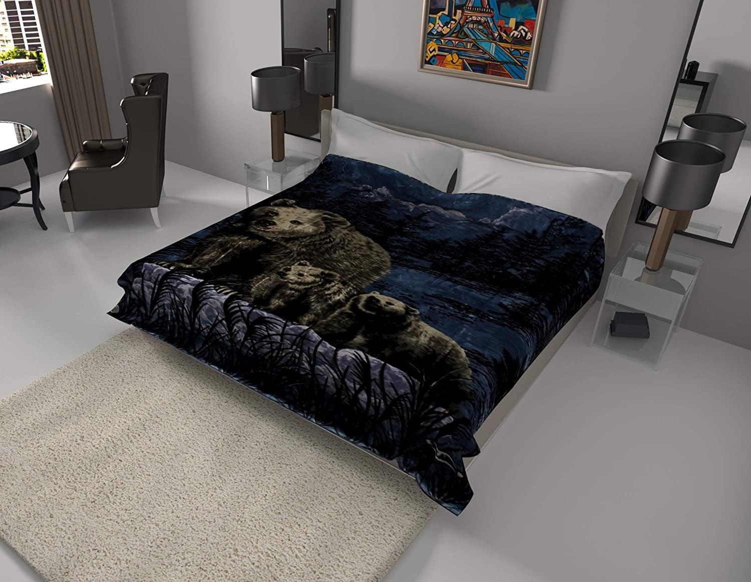 Korean Solaron Super Thick Heavy Weight Ultra Silky Soft Mink Heavy Duty Reversible Blanket bed comforters bedspreads bedding comforter King or Queen or Twin (Queen, Bear & Cups Blue)
