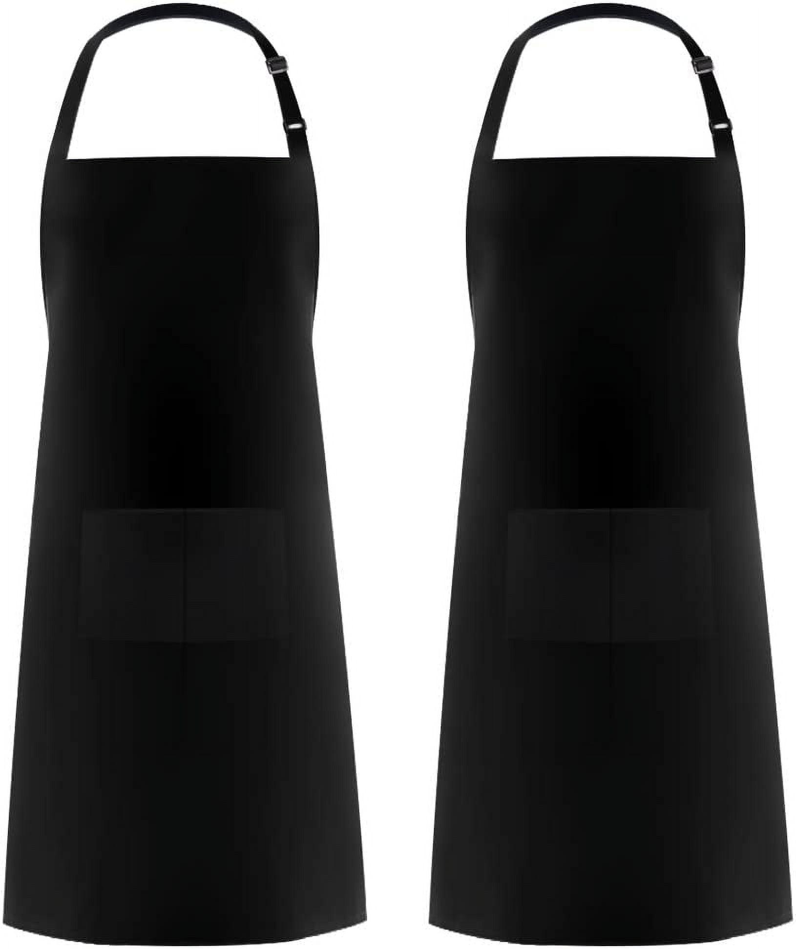 Black Adjustable Polyester Bib Apron with Pockets, 2-Pack