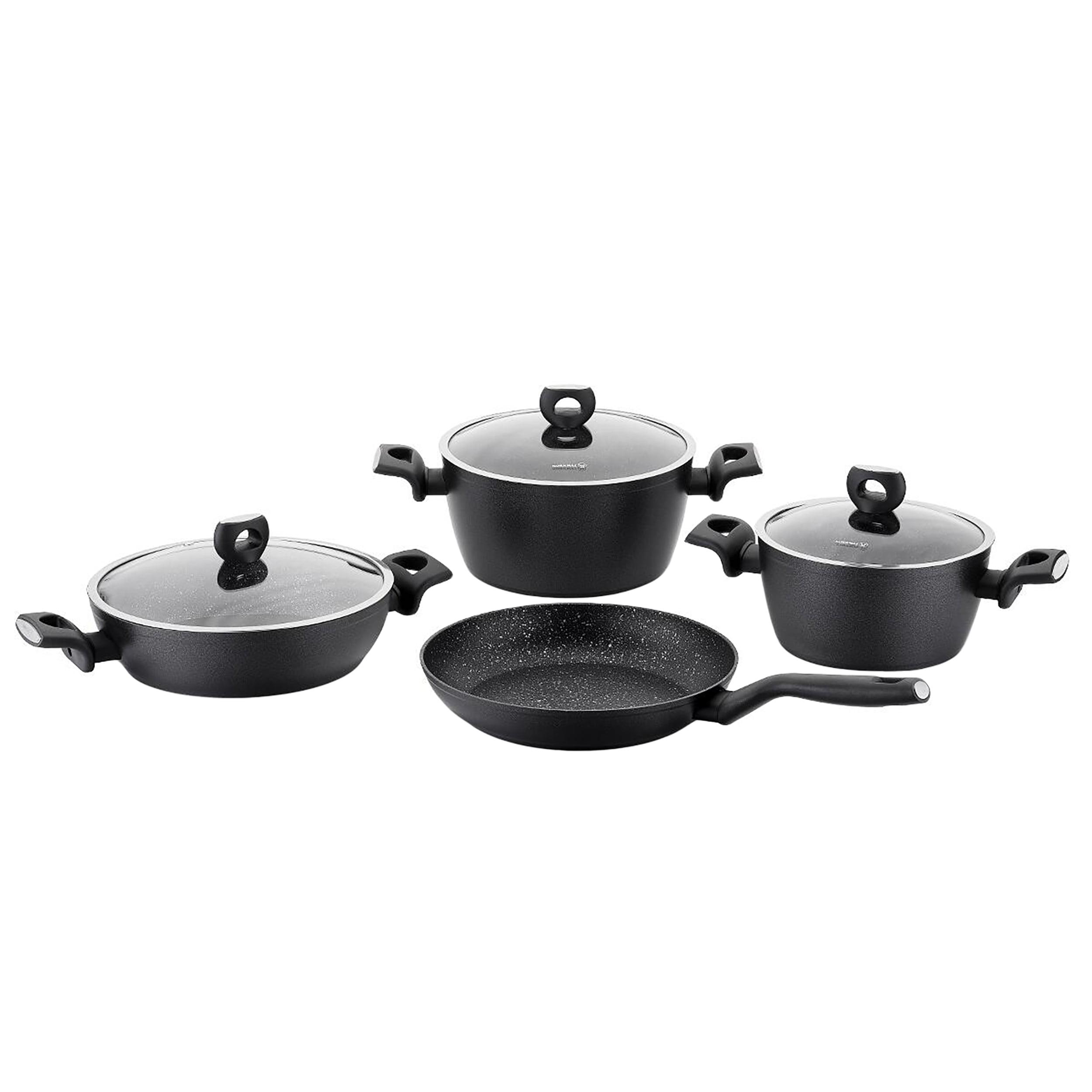 Korkmaz Nora 7-Piece Black Aluminum Nonstick Cookware Set