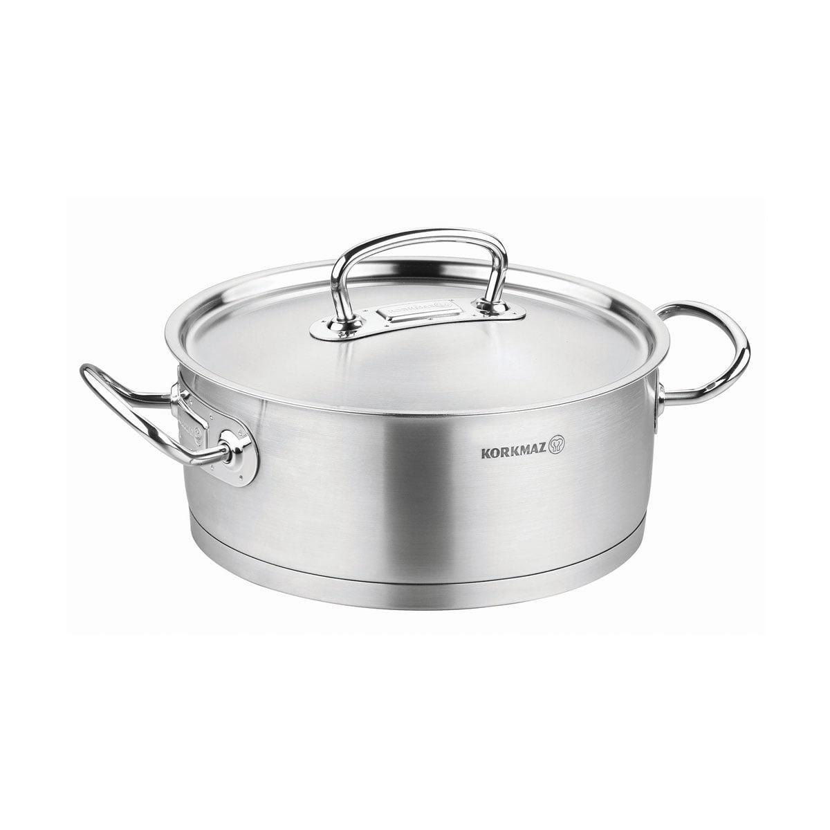 Korkmaz Proline Professional Series 4.5 Liter Stainless Steel Low Casserole with Lid in Silver