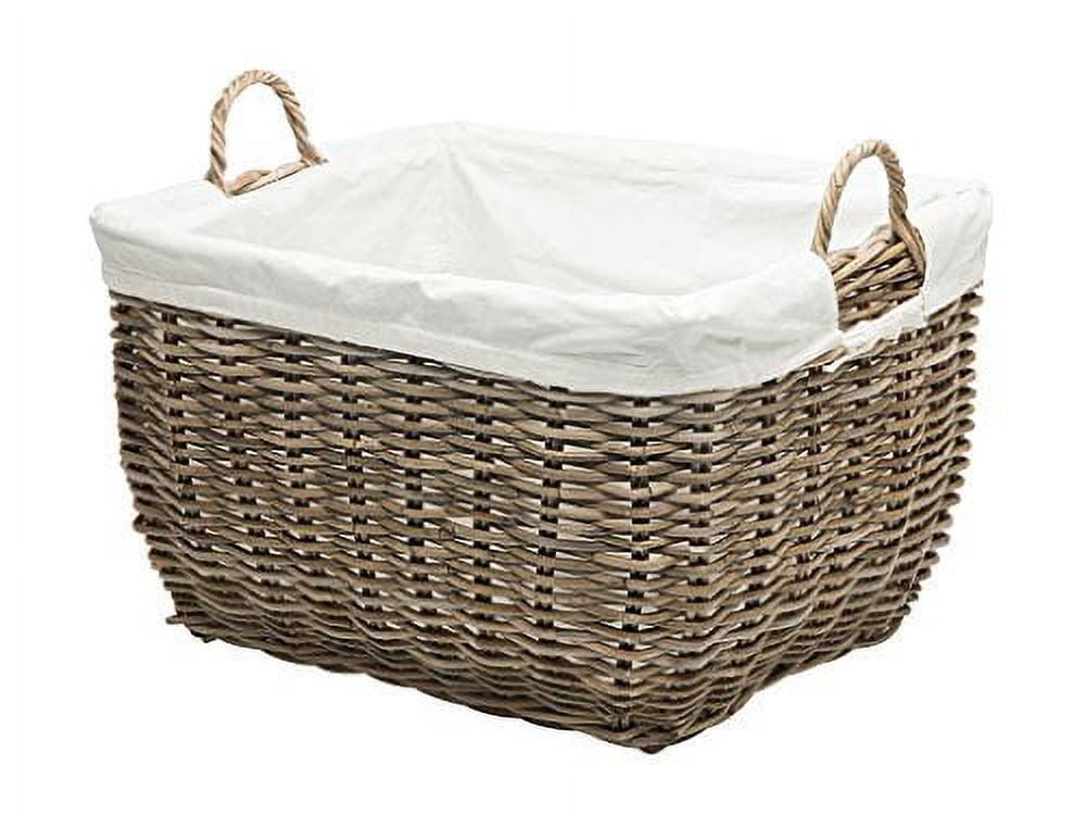 Gray Rectangular Rattan Laundry Basket with Cotton Liner