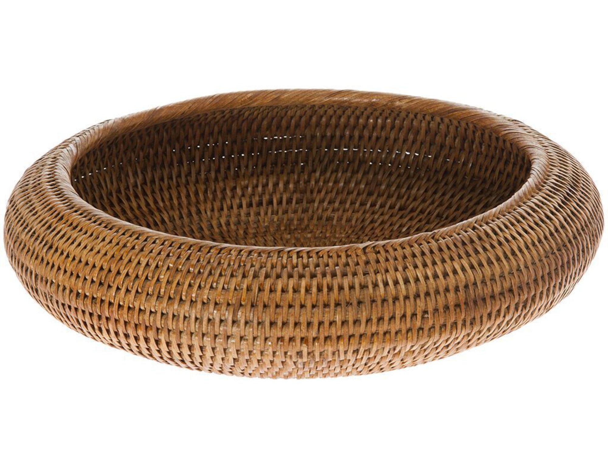 Kouboo La Jolla Rattan Fruit Bowl, Handmade Rattan Round Bowl for Fruit Serving, Decorative Kitchen Counter Bowls, Honey Brown