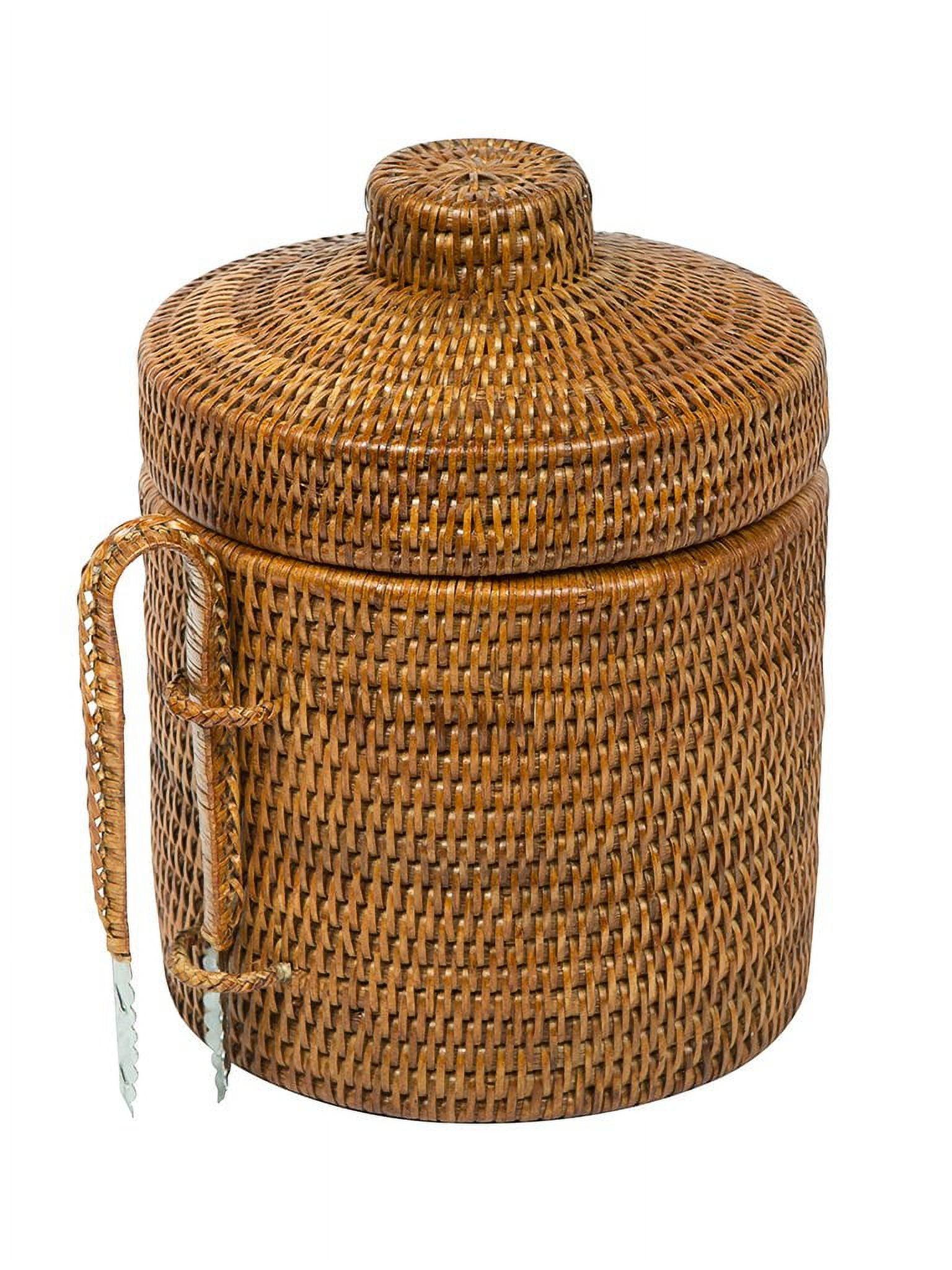 Honey Brown Handwoven Rattan Ice Bucket with Tongs