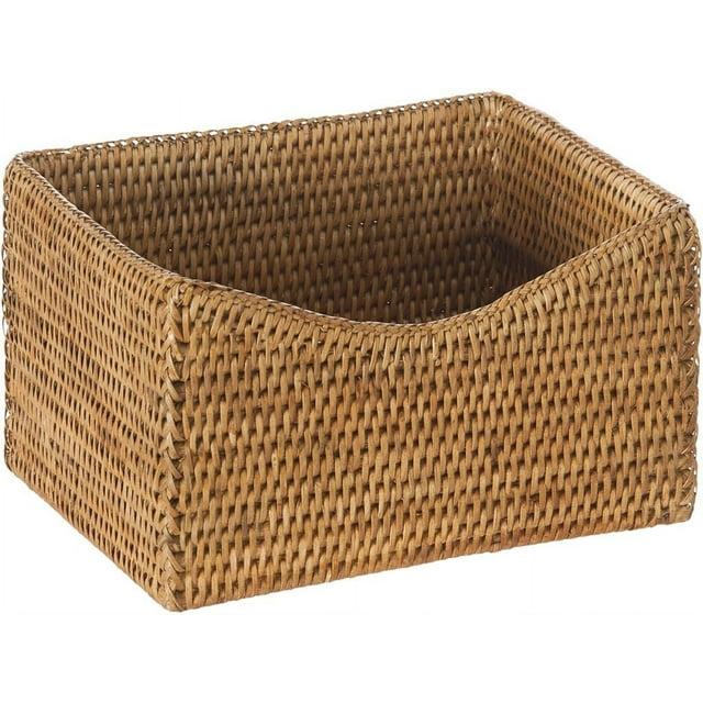 Kouboo La Jolla Rattan Organizing & Shelf Basket, Hand Woven Basket For Shelves, Foldable Cube Storage Baskets Bins, Pantry, Honey Brown