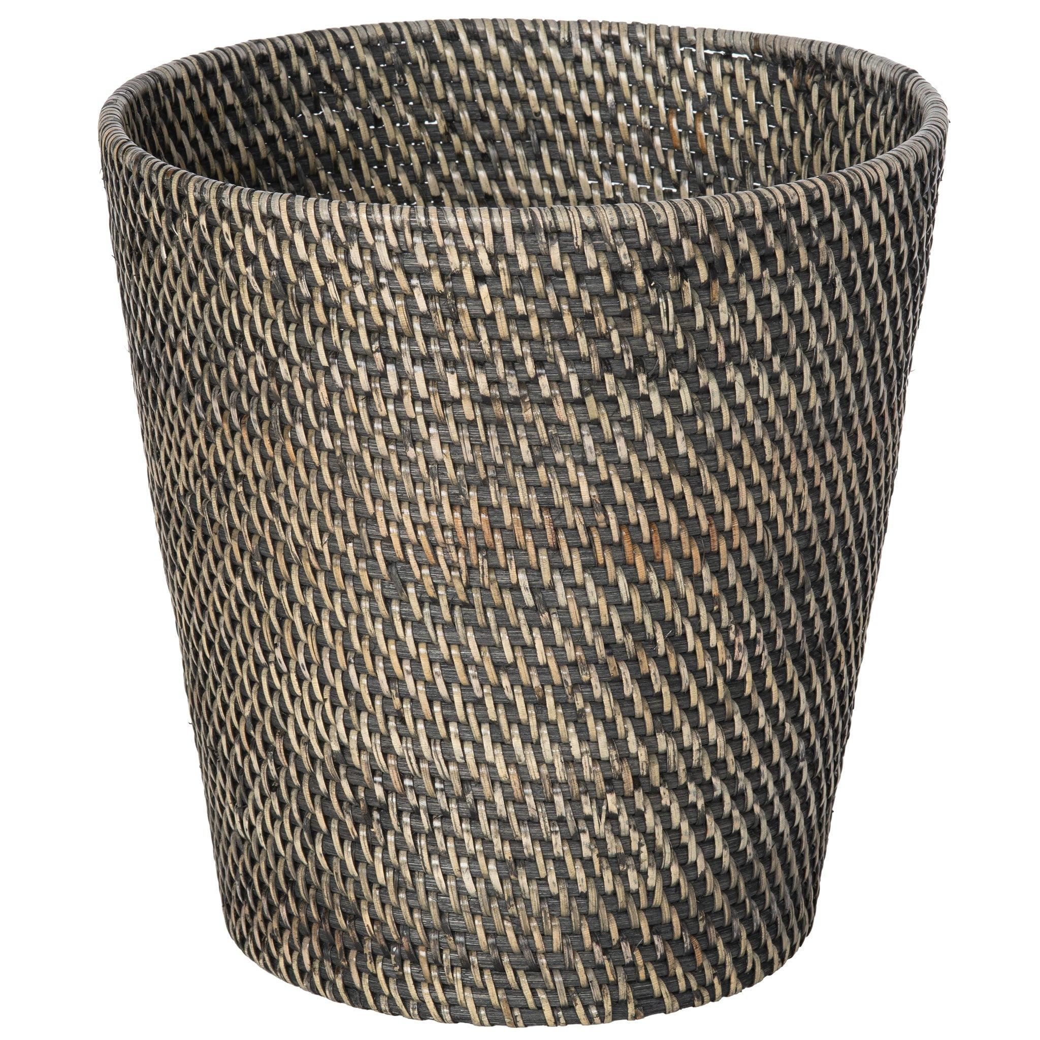 Black Antique Handwoven Rattan Waste Basket