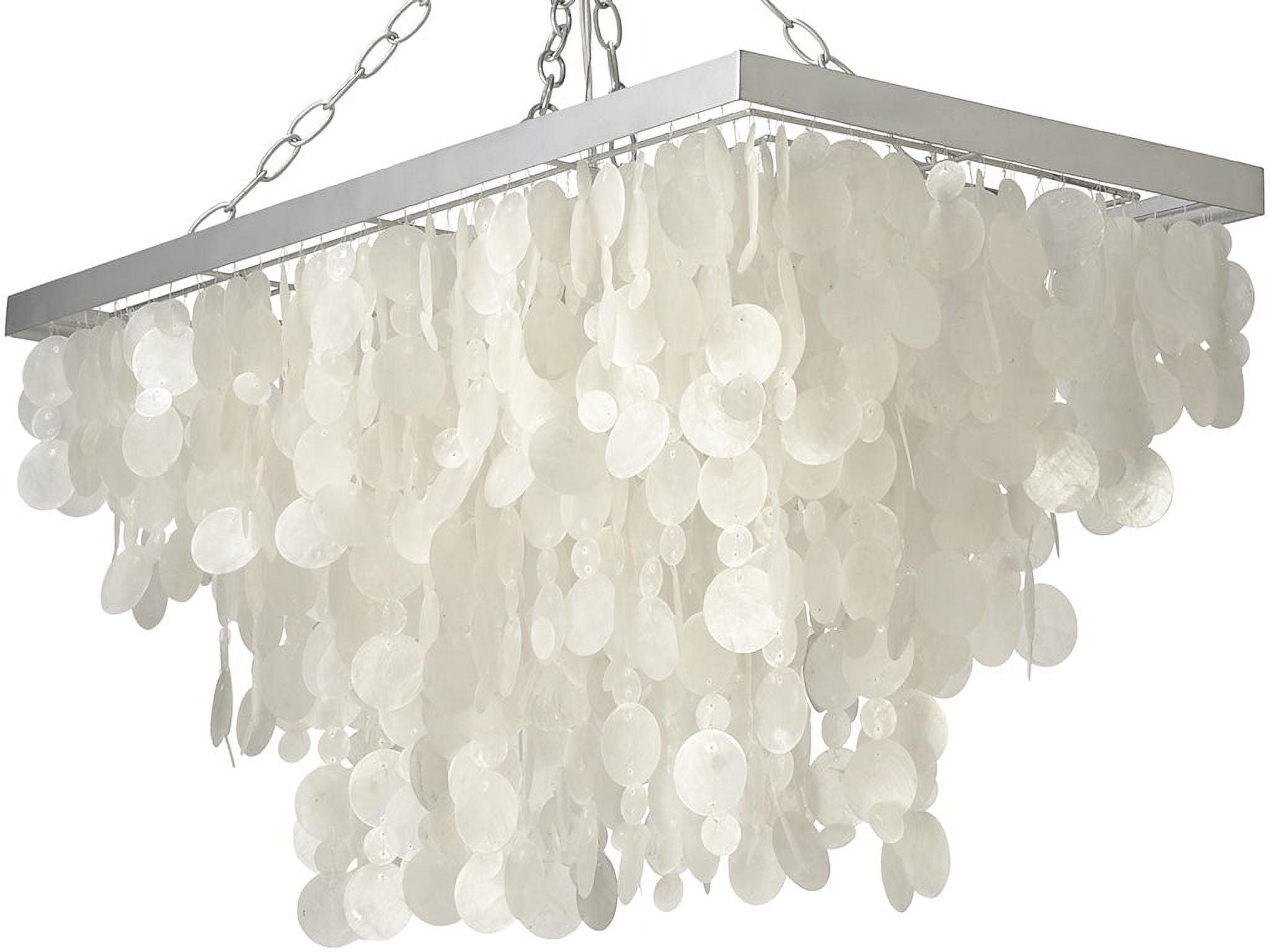 Kouboo Rectangular Chandelier With Capizzi, Pendant Lighting, Chandelier For Living Room, Dining Table, Bedroom, Kitchen, White