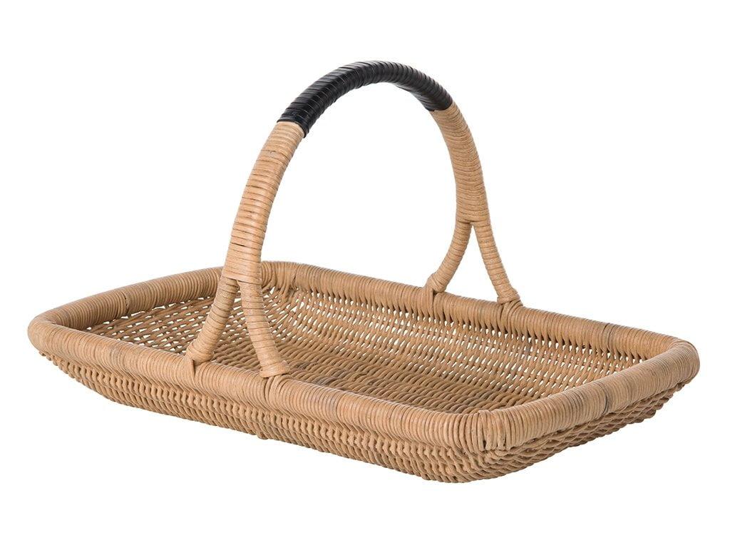 Natural Wicker Rectangular Garden Basket with Leather & Rattan Handle
