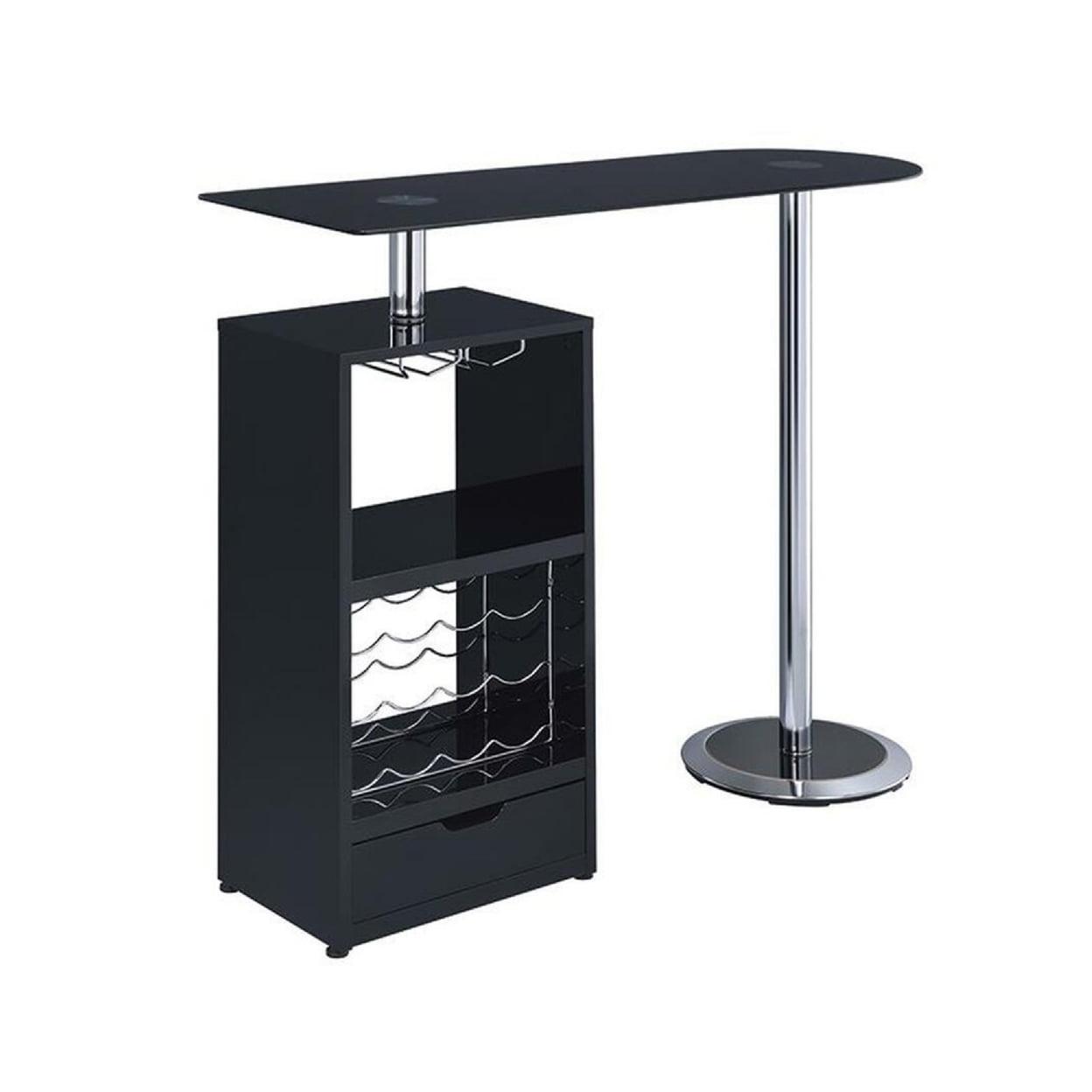 Koufax 47.5'' Contemporary Black Bar Table with Wine Storage