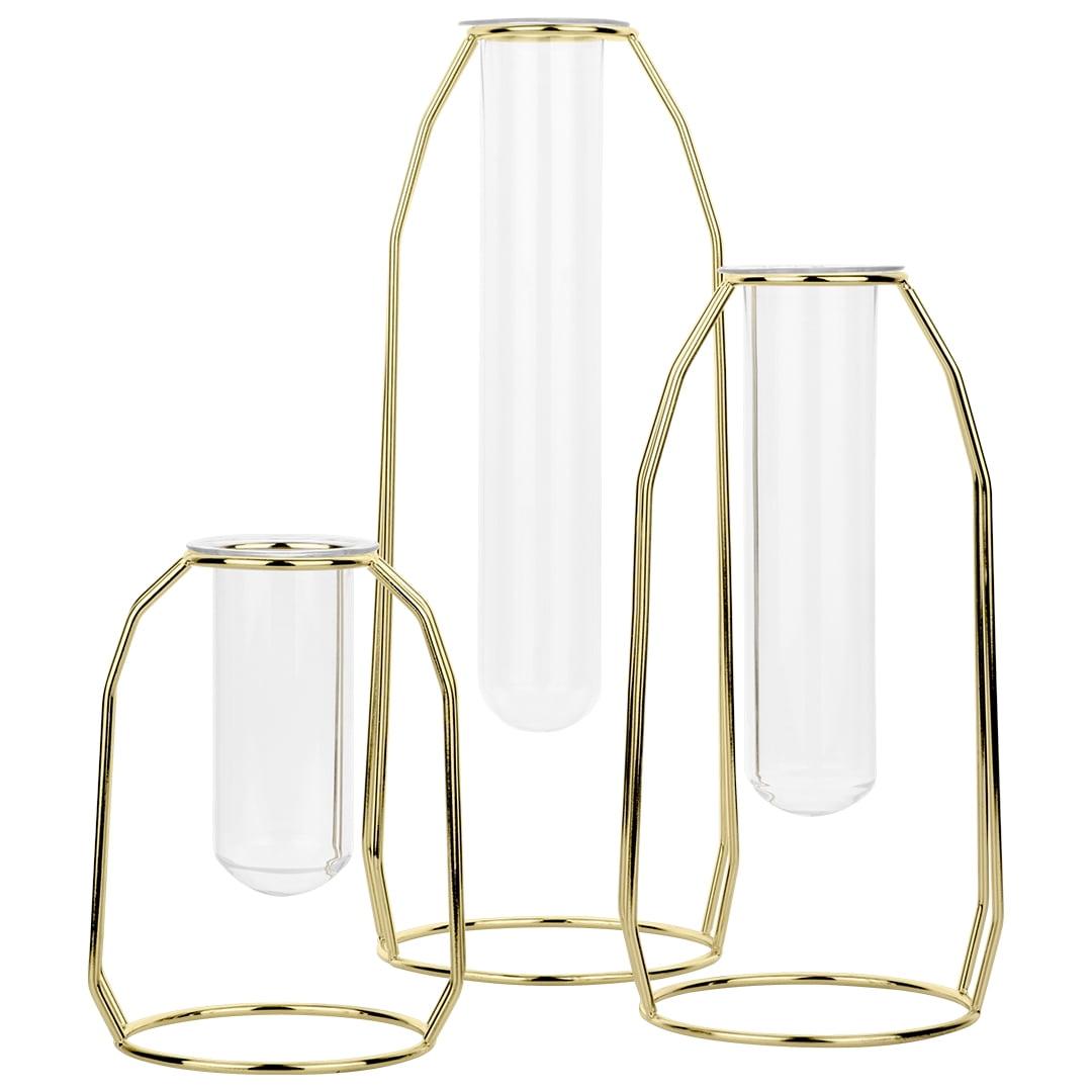 Modern Chic Gold Metal & Clear Glass Test Tube Bud Vase Trio