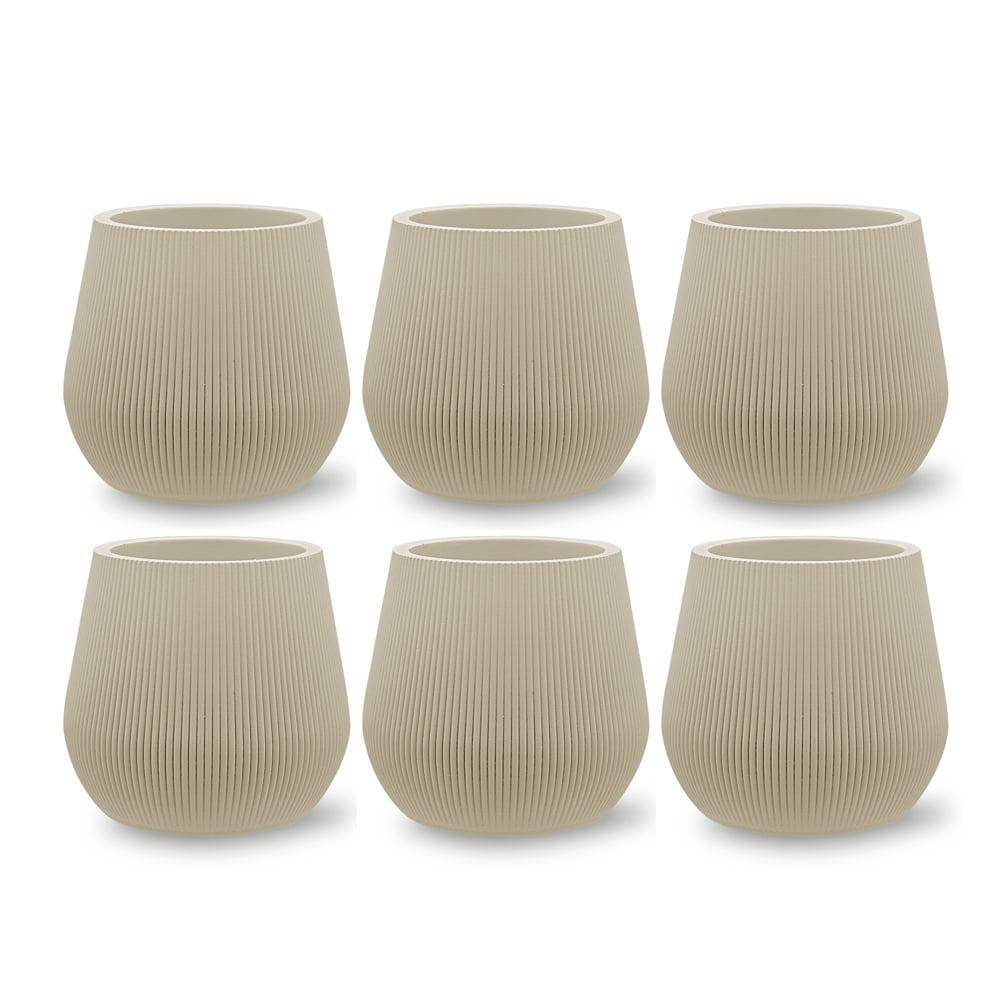 Koyal Wholesale 4" Desert Tan Ribbed Short Vases for Flowers, Fluted Flower Vase, Small Boho Vase, Mid Century Modern