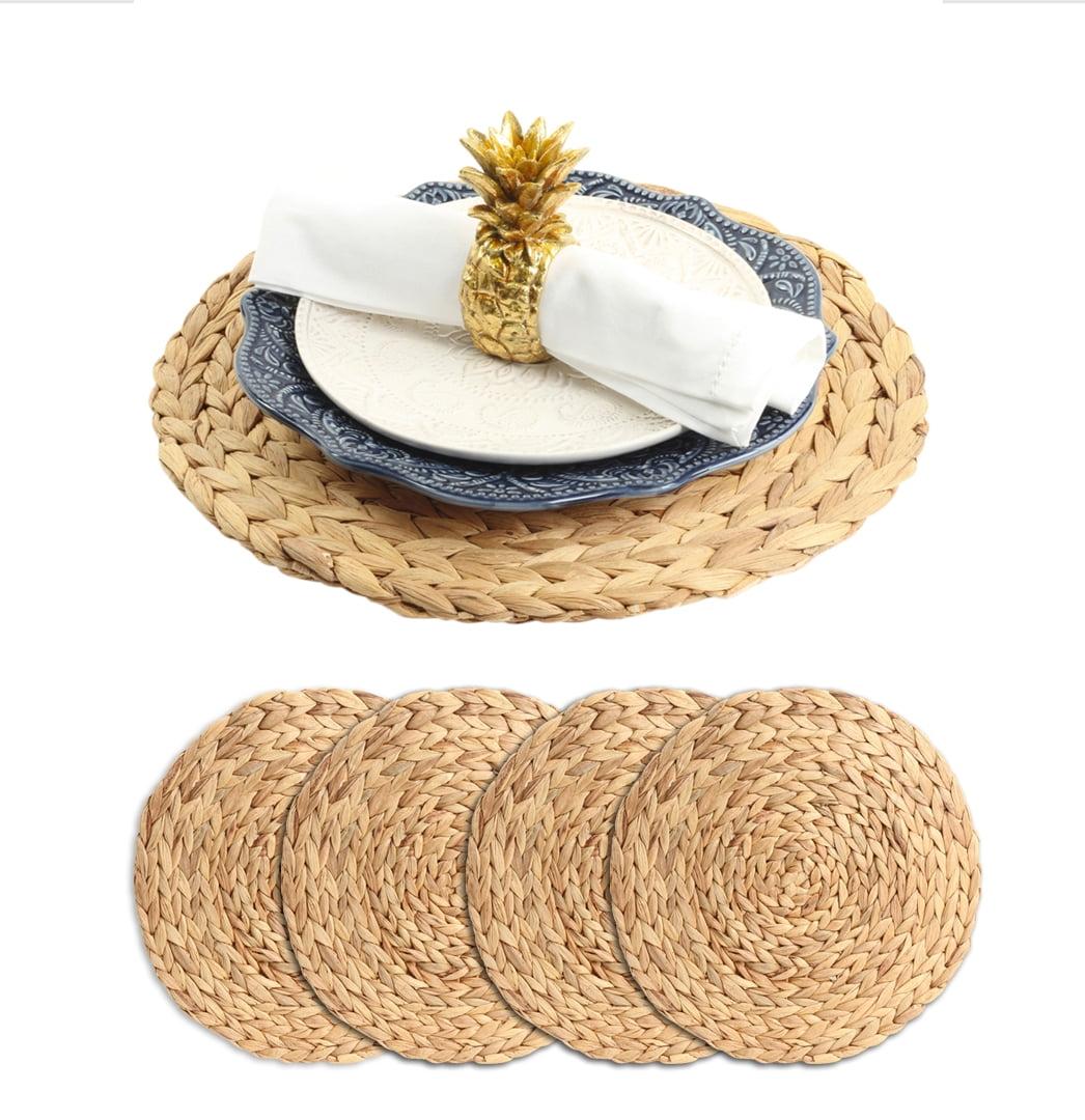 Natural Water Hyacinth Round Woven Placemats, Set of 4