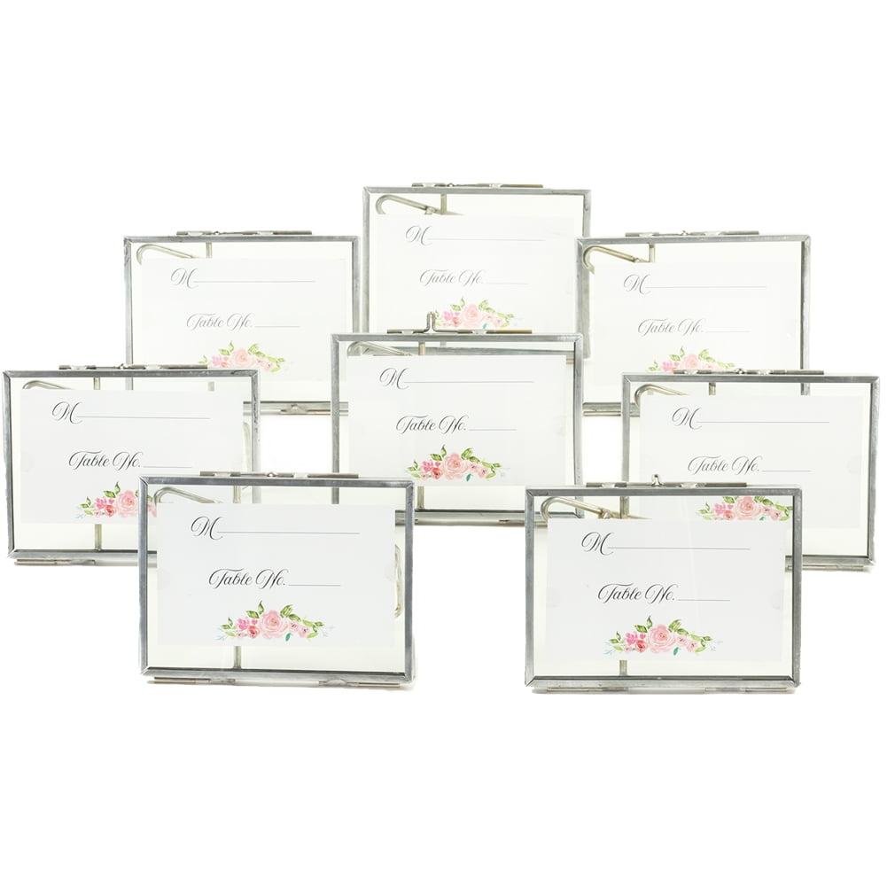 Koyal Wholesale Pressed Glass Floating Photo Frames with Stands for Horizontal (Antique Silver, 3 x 4), 8ct