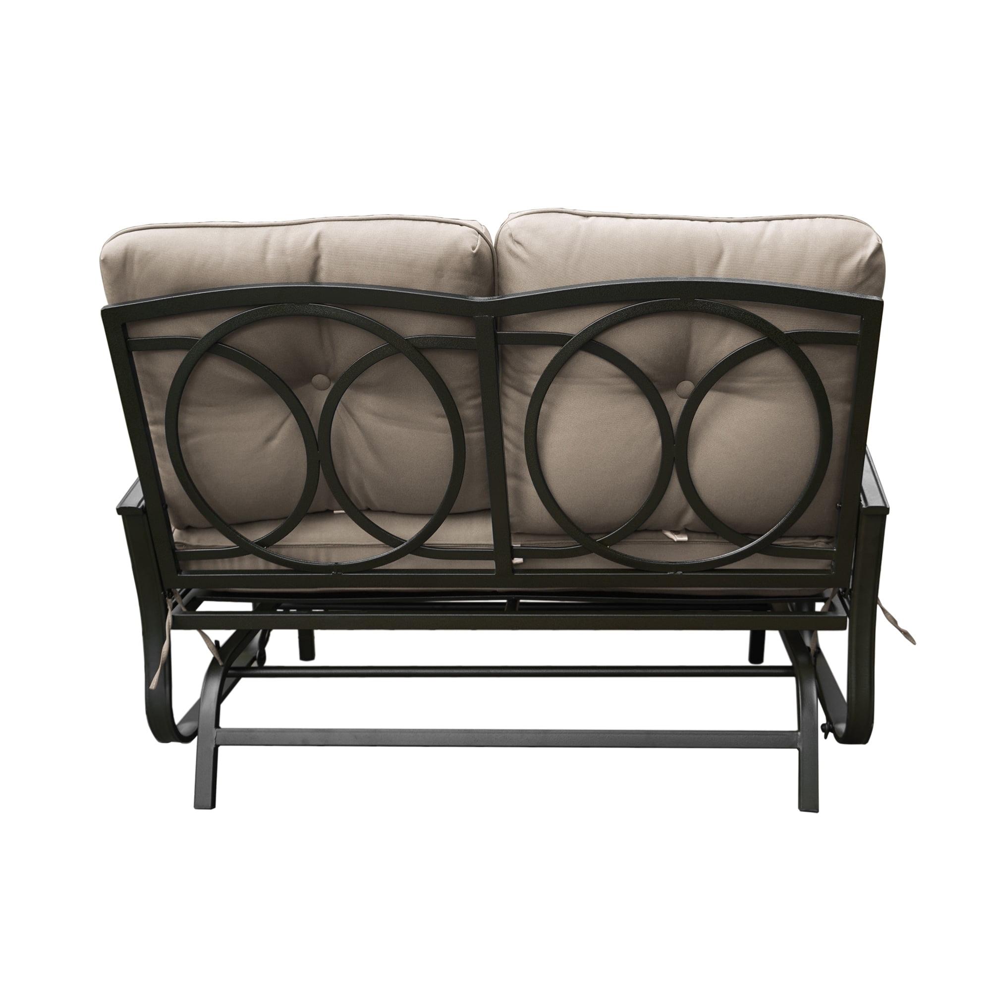 Beige Metal Outdoor Patio Rocking Love Seat Glider