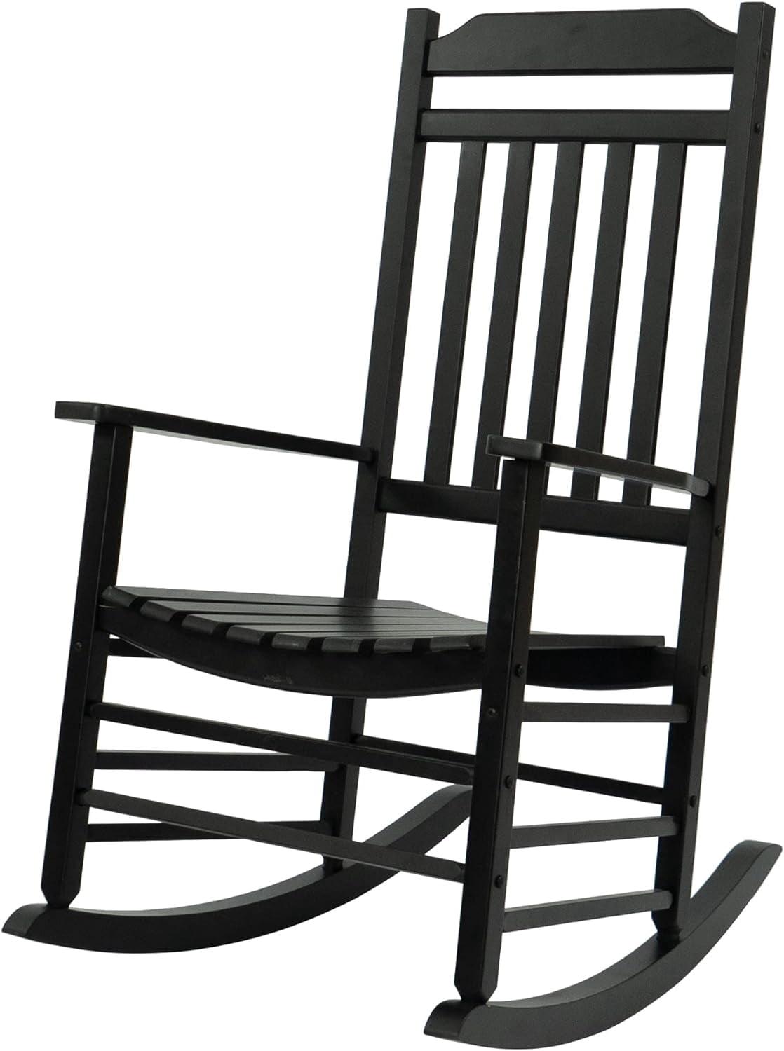 Costway Outdoor Wooden Rocking Chair with Solid Rocking Base Slatted Seat & Back Patio Black