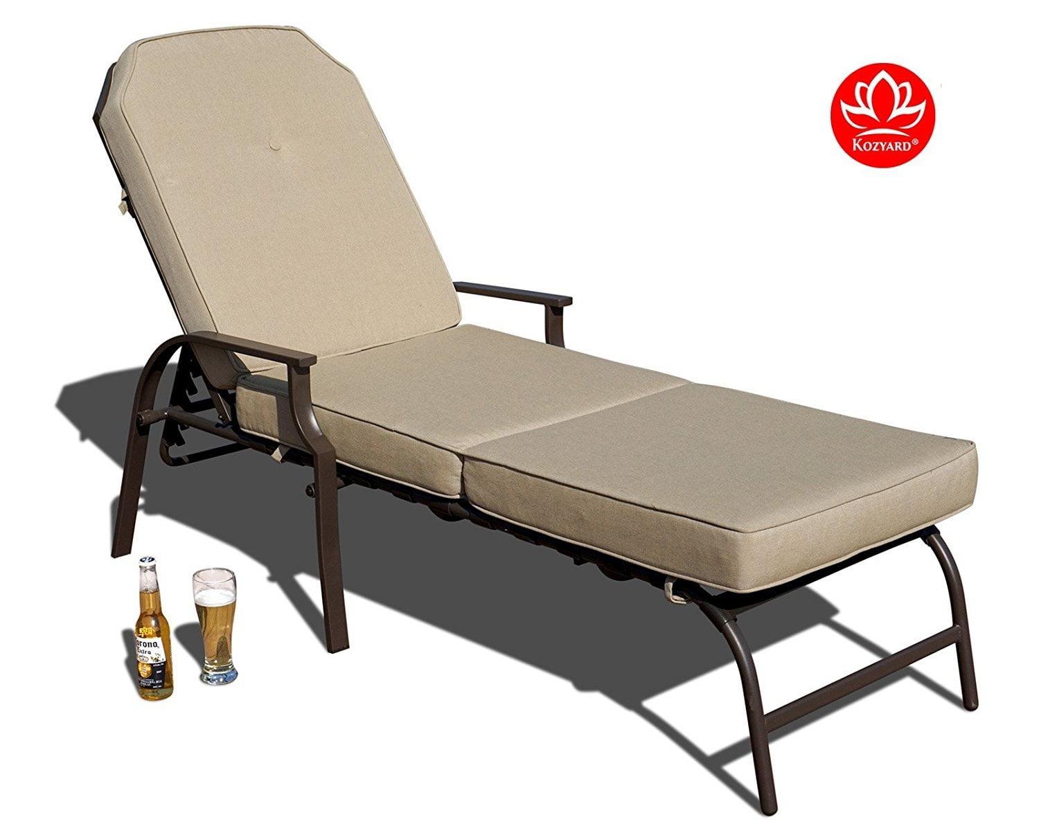 Beige Steel Outdoor Chaise Lounge with Cushions