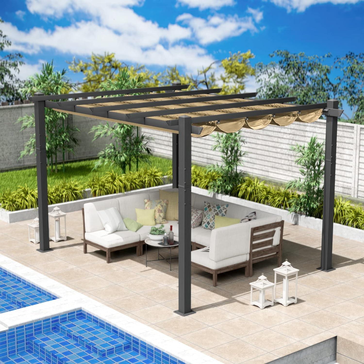 Kozyard Atlantics Outdoor Retractable Pergola with Sun Shade Canopy 10' x 13'