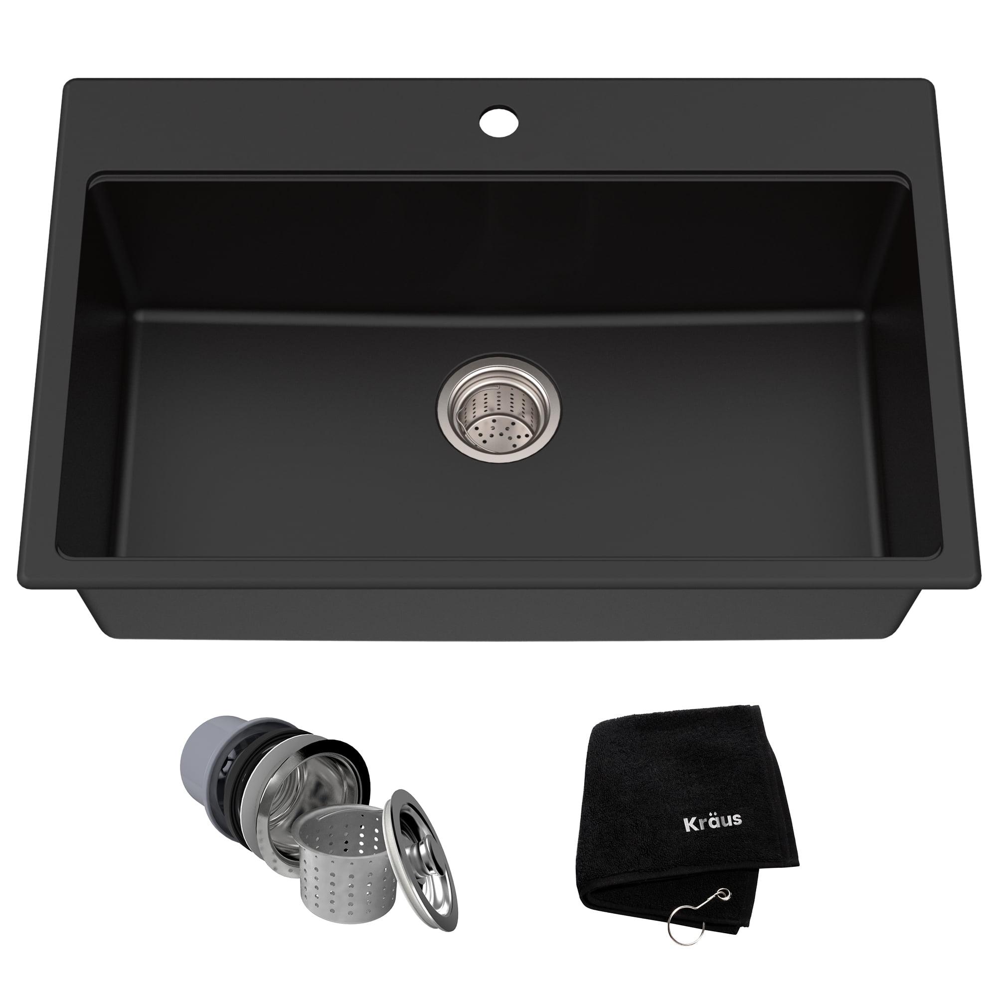 Black Onyx Granite Single Bowl Drop-In Kitchen Sink