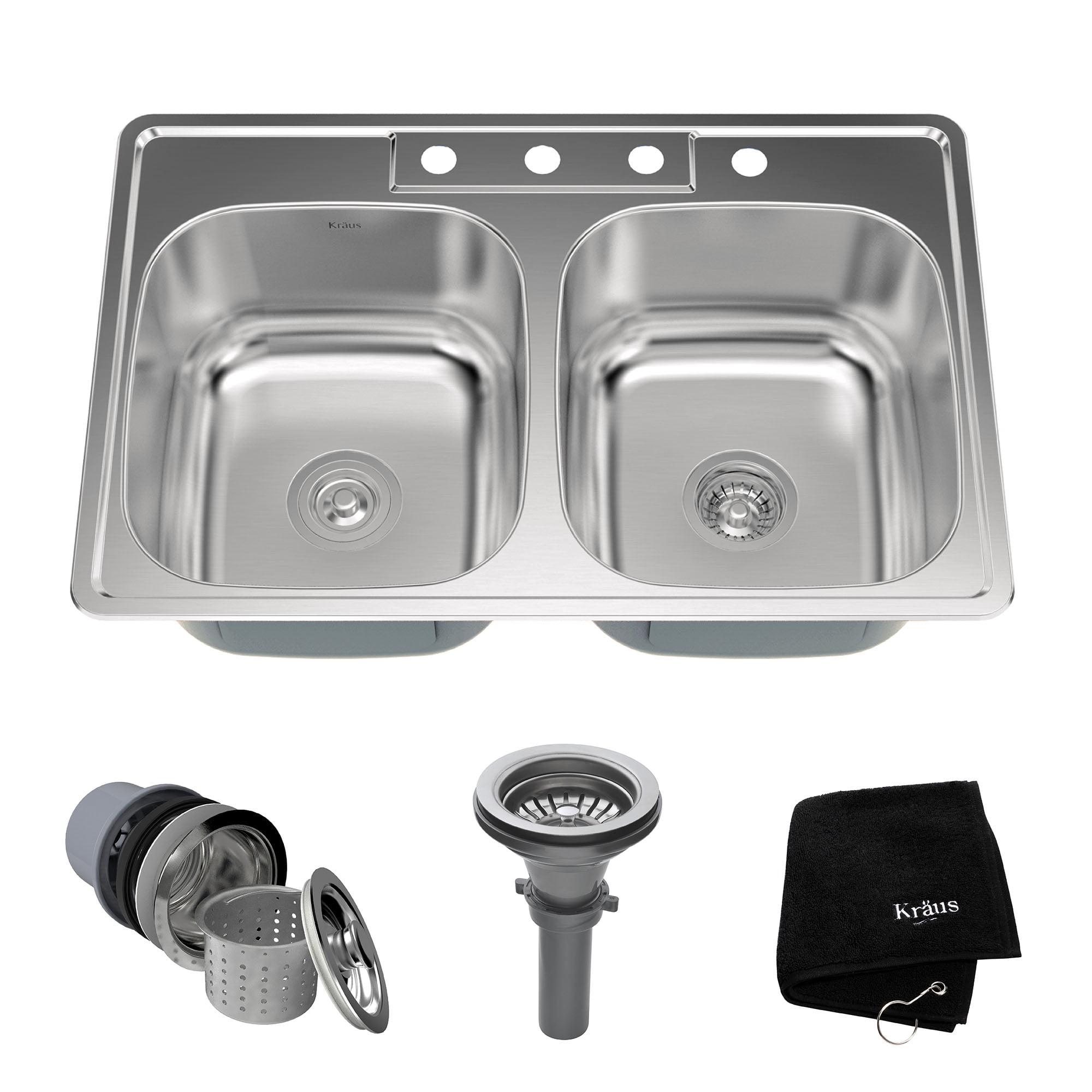 33-Inch Satin Stainless Steel Double Bowl Drop-In Kitchen Sink