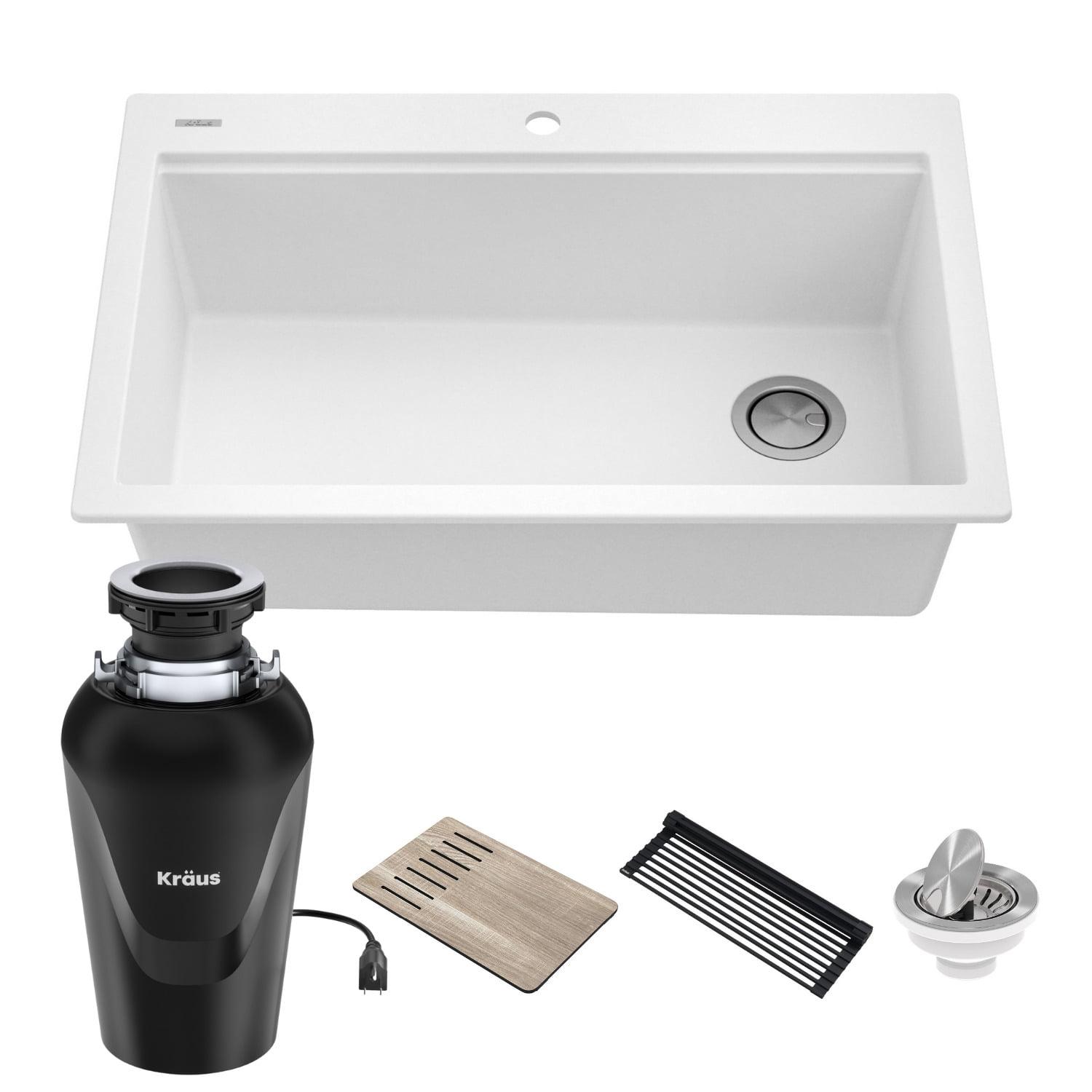 KRAUS Bellucci Workstation 33 in. Single Bowl Kitchen Sink with WasteGuard™ Garbage Disposal