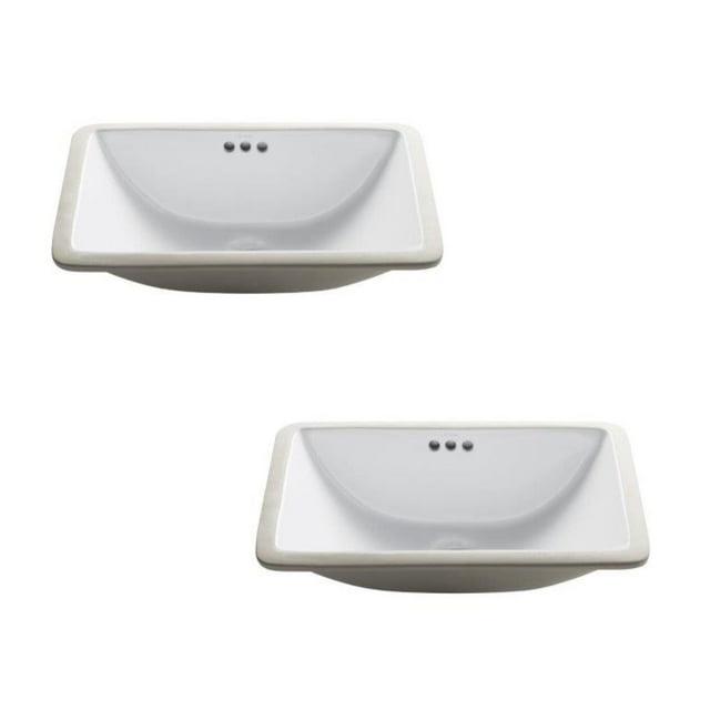Elavo White Ceramic Rectangular Undermount Bathroom Sink with Overflow