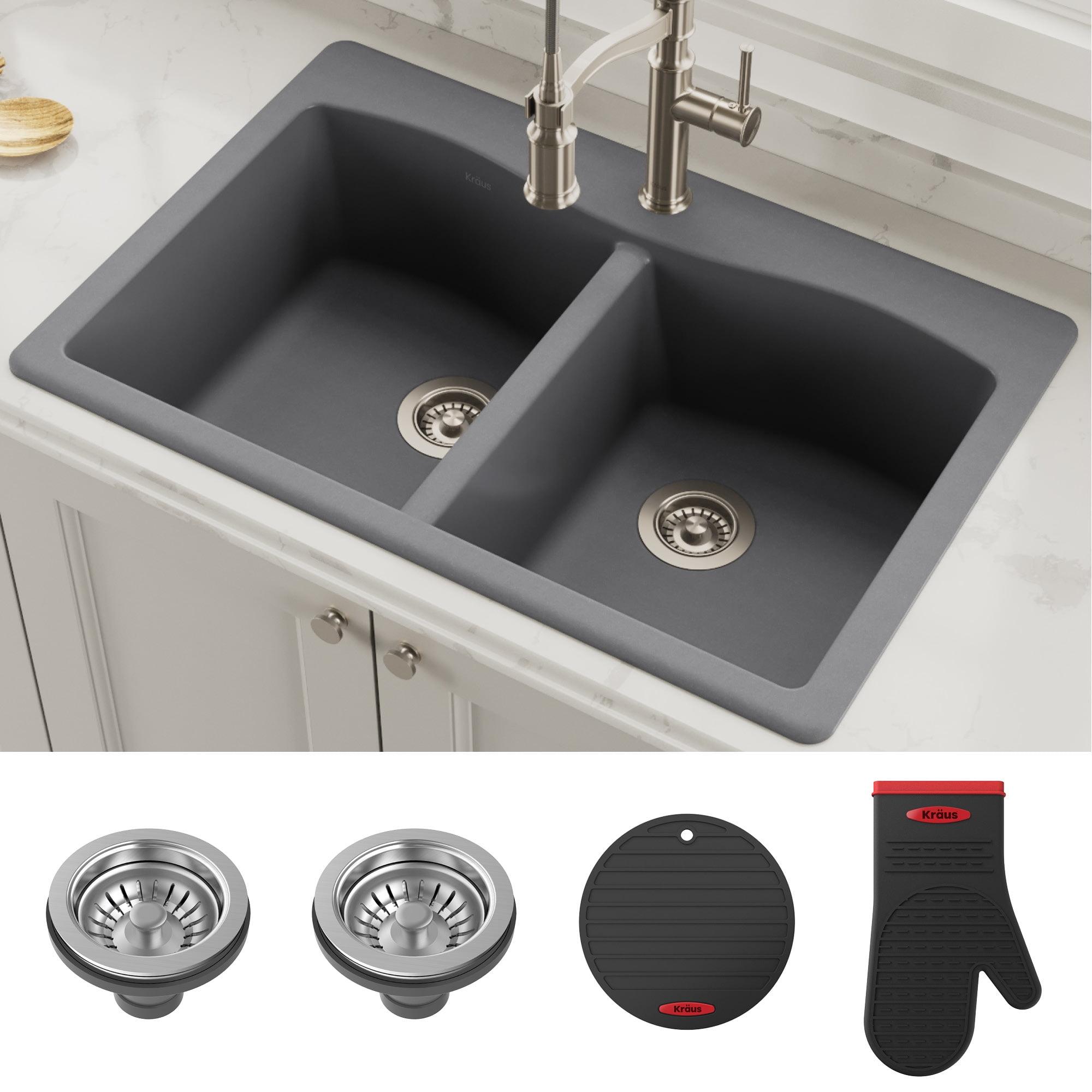 KRAUS Forteza™ 33" L Dual Mount 50/50 Double Bowl Granite Kitchen Sink