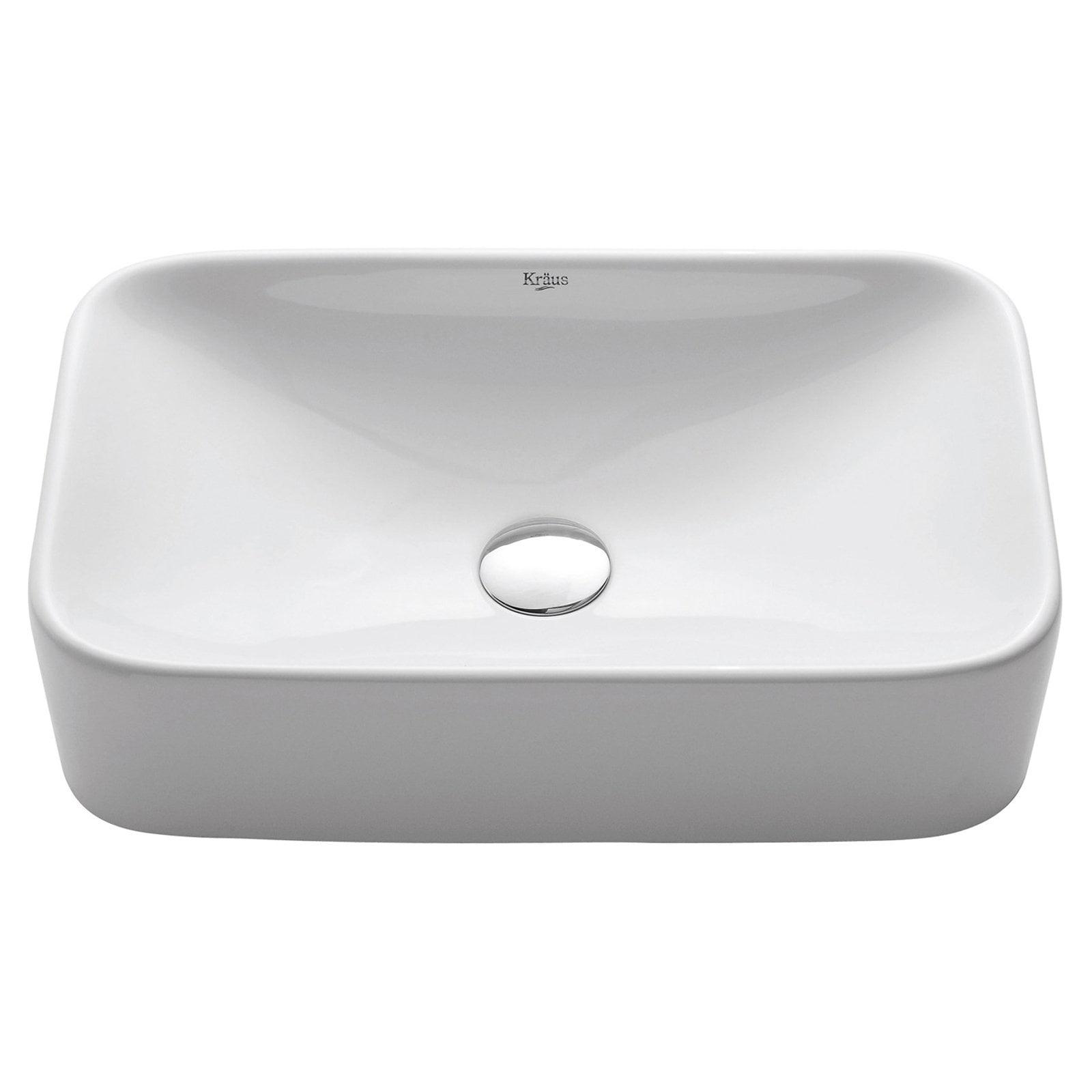 White Ceramic Rectangular Above-Counter Vessel Sink