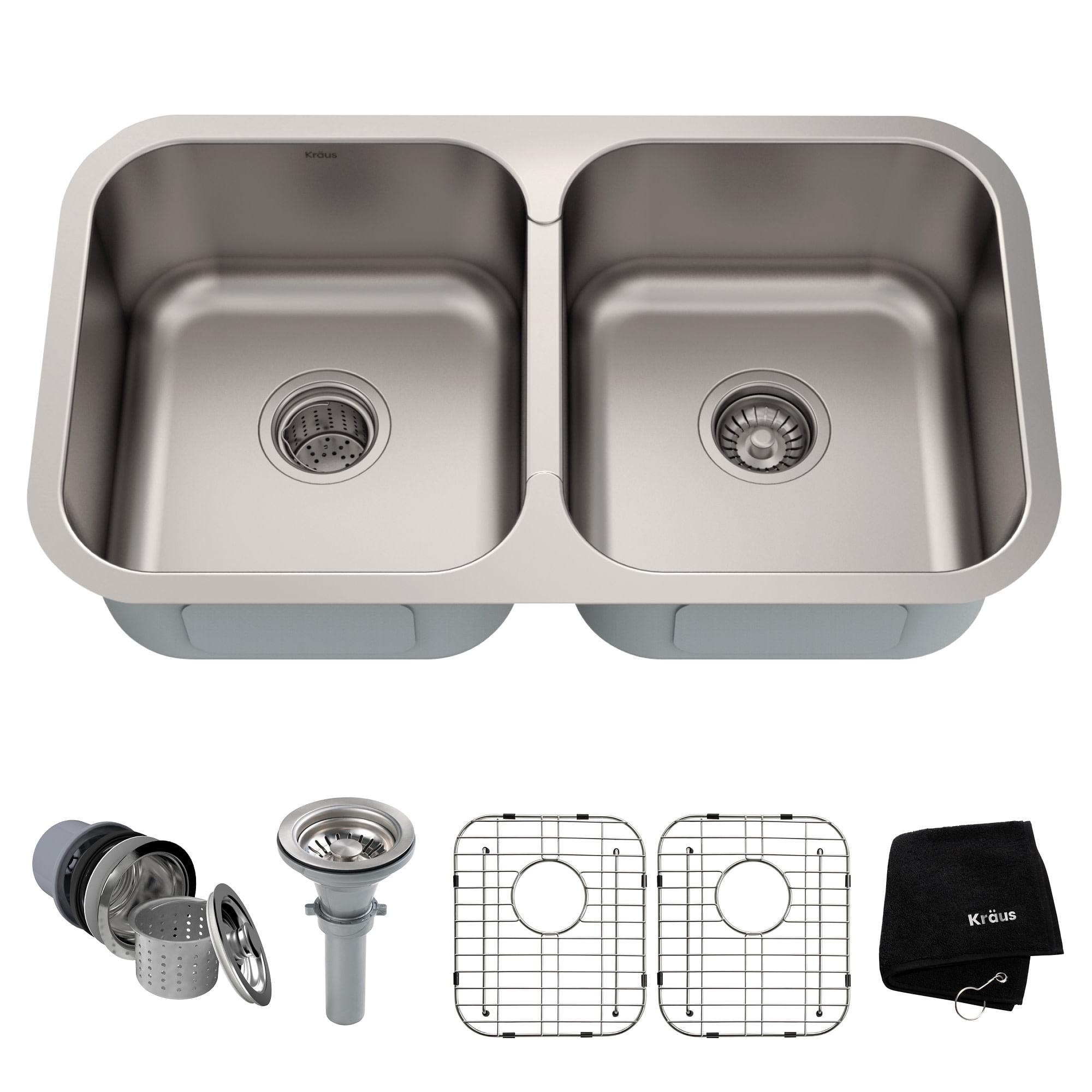 Kraus KRAUS Premier 32-inch L 18 Gauge Undermount 50/50 Double Bowl Stainless Steel Kitchen Sink KBU29