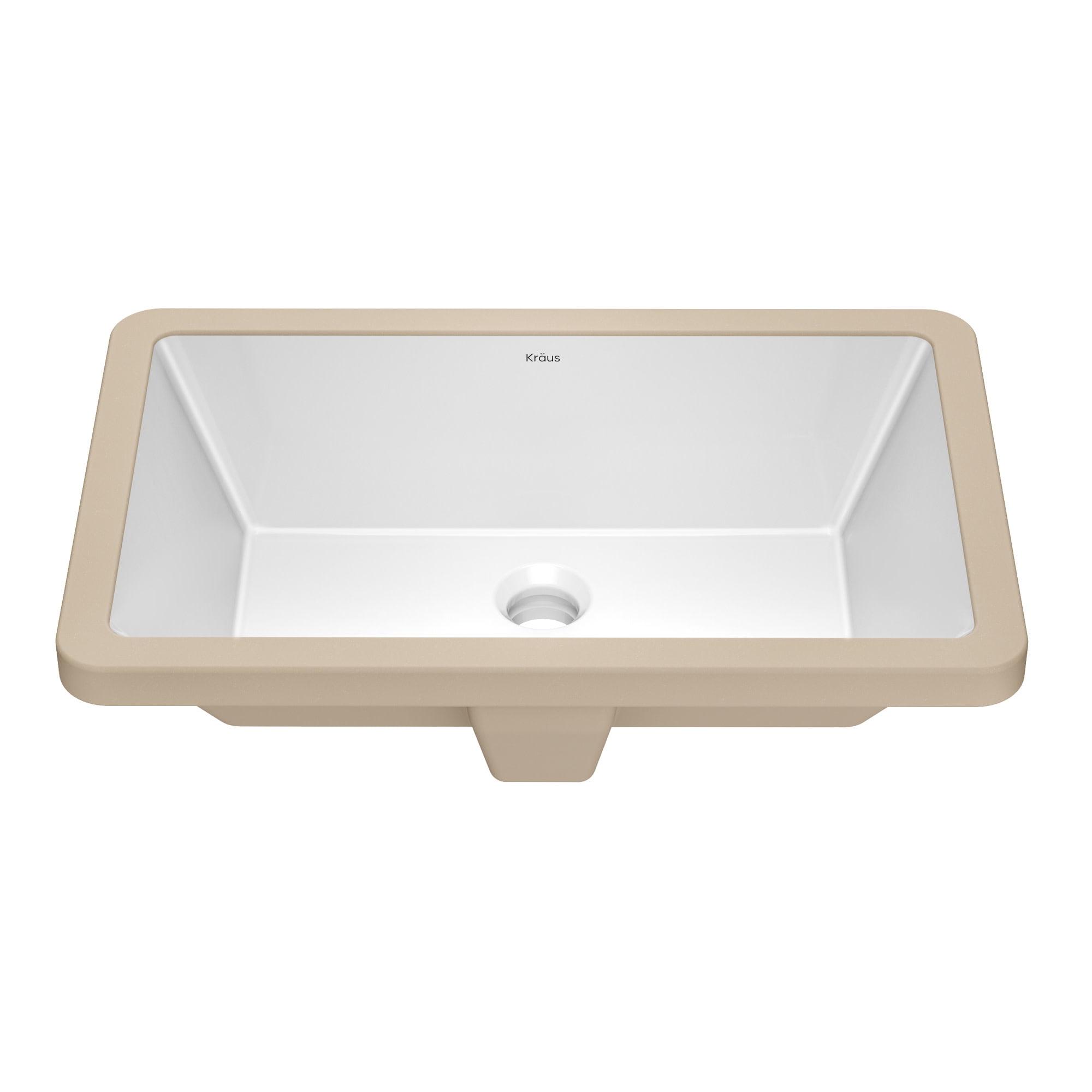 KRAUS Elavo. Rectangular Porcelain Ceramic Undermount Bathroom Sink In White With Overflow Drain, KCU-242