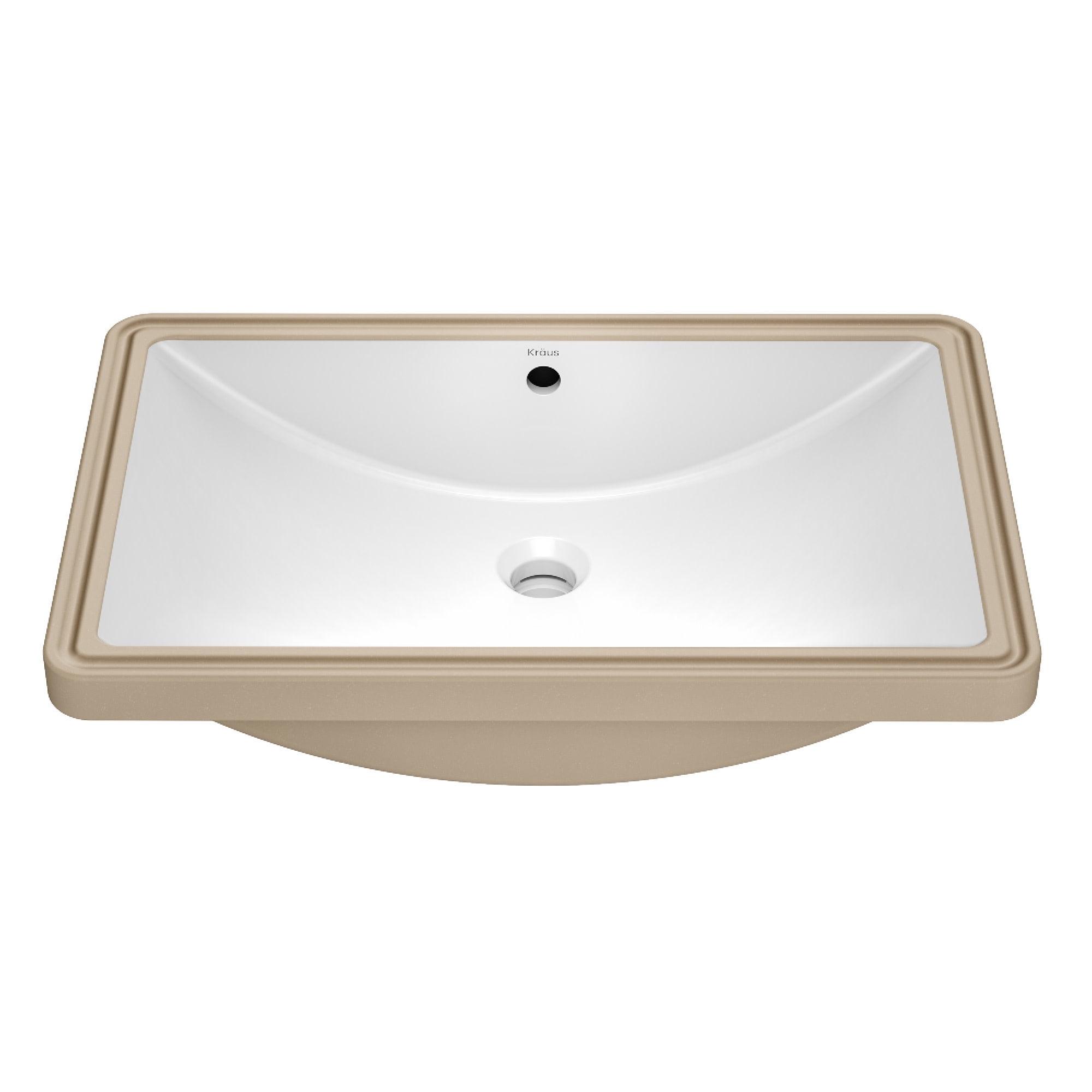 KRAUS Elavo. Rectangular Porcelain Ceramic Undermount Bathroom Sink In White With Overflow Drain, KCU-243