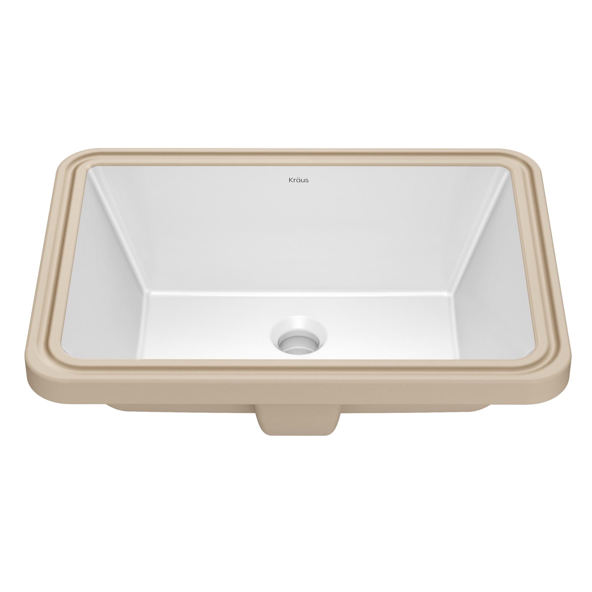 KRAUS Elavo. Rectangular Porcelain Ceramic Undermount Bathroom Sink In White With Overflow Drain, KCU-244