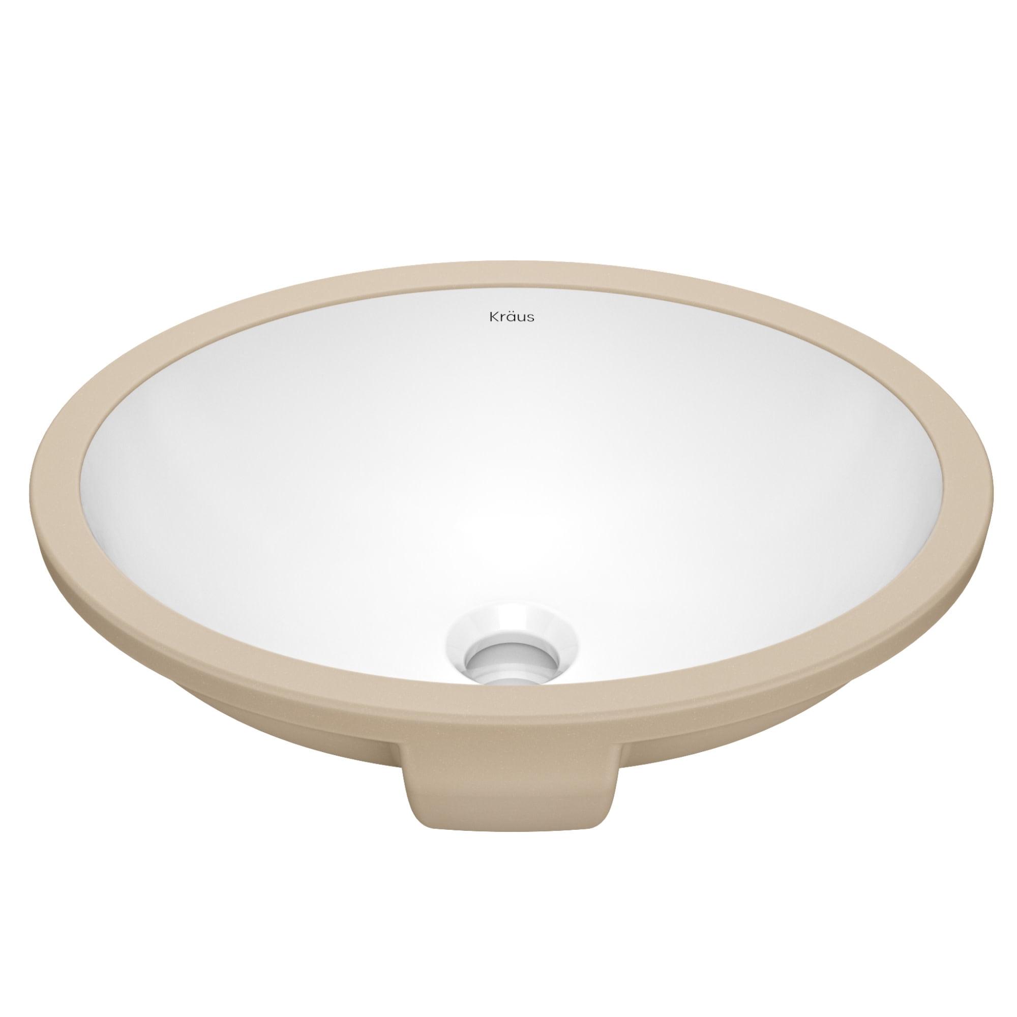 KRAUS Elavo. Oval Porcelain Ceramic Undermount Bathroom Sink In White With Overflow Drain, KCU-273