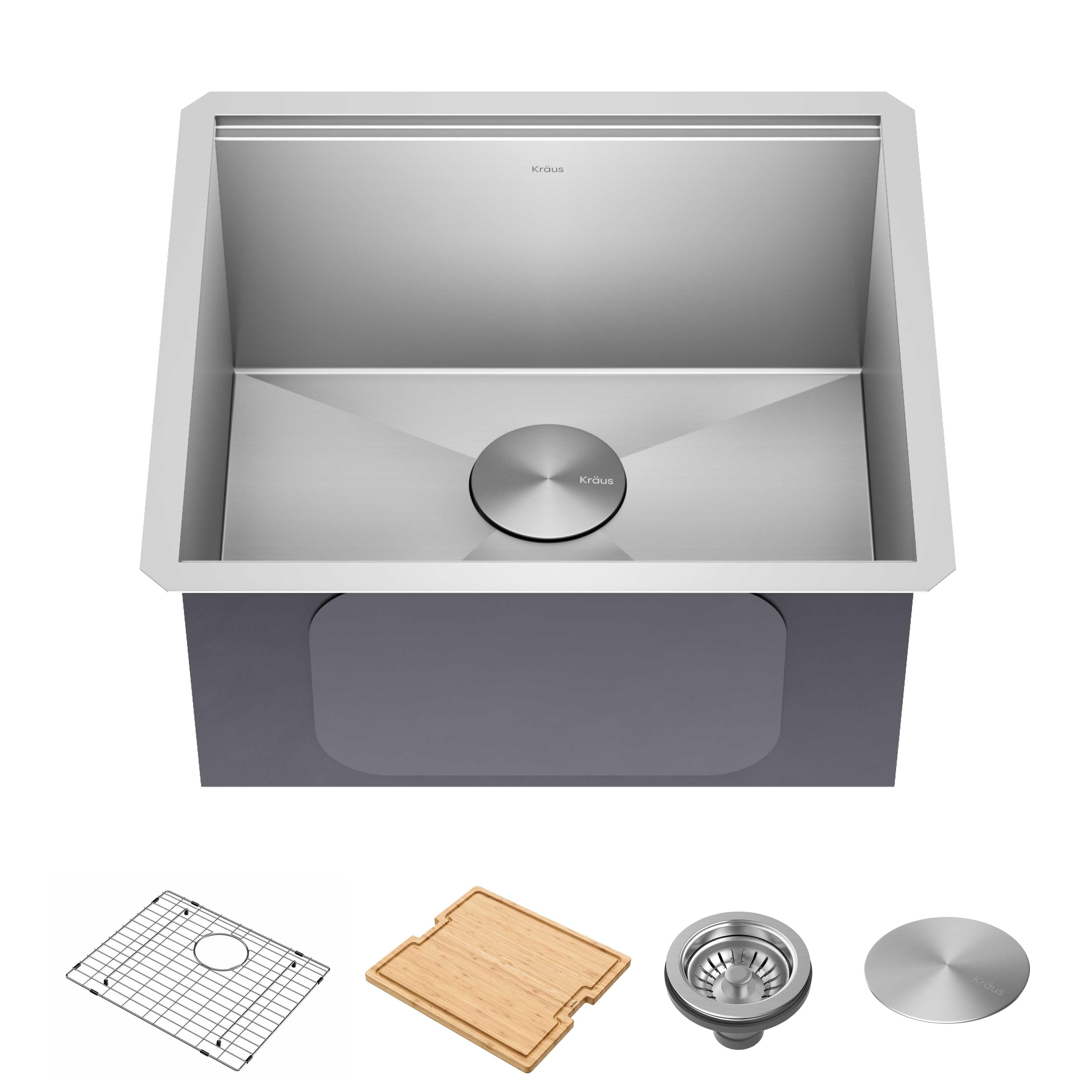 KRAUS Kore™ 21" L Undermount Workstation 16 Gauge Stainless Steel Single Bowl Kitchen Sink with Accessories