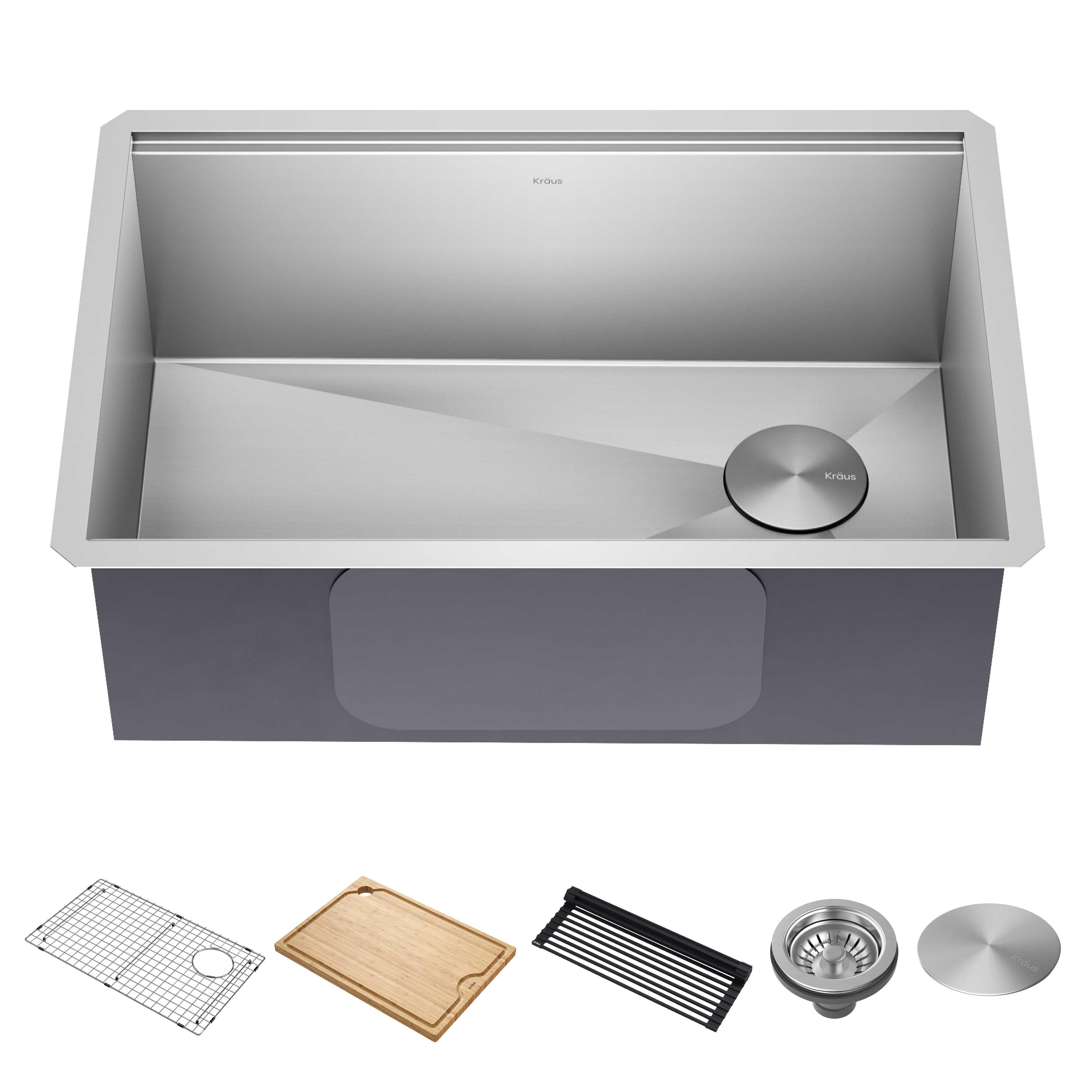 KRAUS Kore™ 28" L Undermount Workstation 16 Gauge Stainless Steel Single Bowl Kitchen Sink with Accessories